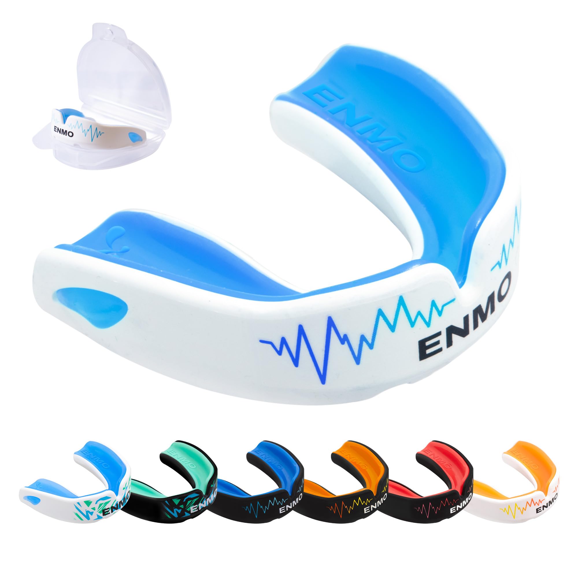 Enmo Maxilla Pro Gum Shield - Adult & Junior 10+ Mouth Guard with Case for Rugby, Boxing, Hockey and Contact Sports - Mouthguard with Boil & Bite, Breathing Channel Tech, Triple Layer