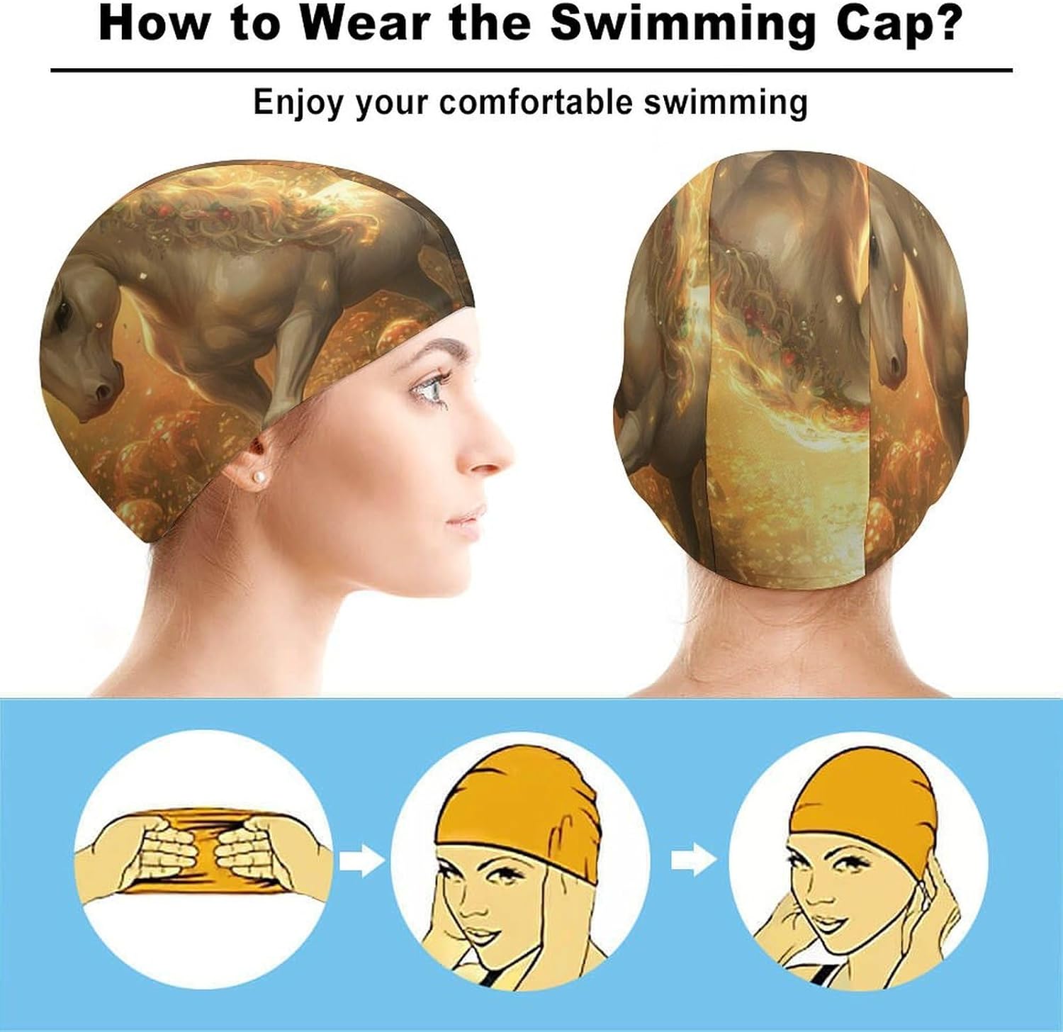 Fantasy Fairy Unicorm Womens Swim Cap for Men Adult Swimming Hat Curly Short Medium Long Hair