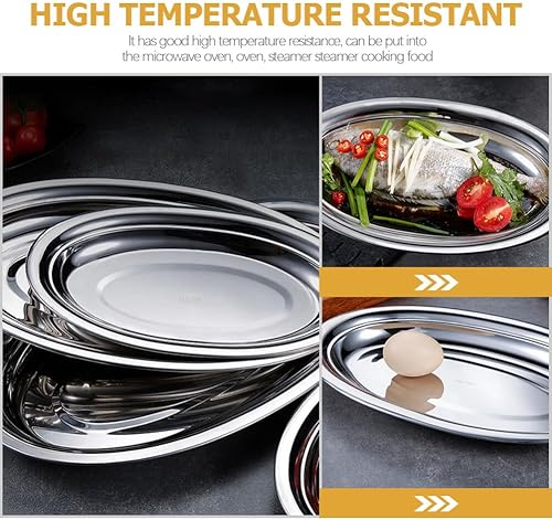 Miniatura 9 de Plato de pescado al vapor ovalado, bandeja de pescado de acero inoxidable, plato de pescado para aperitivos, bandeja de almacenamiento de frutas