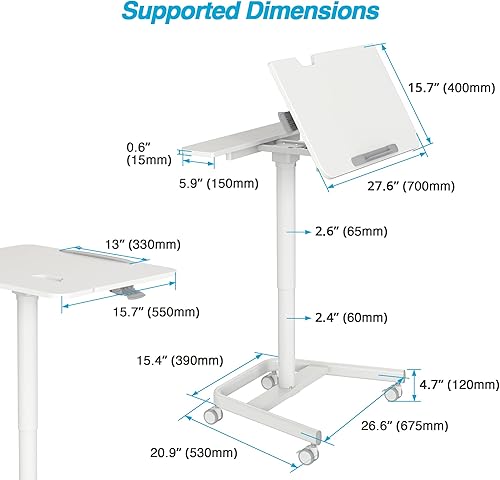 Miniatura 3 de AVLT Escritorio ambidiestro de pie móvil ambidiestro de 47 pulgadas con bandeja inclinable superior dividida (3 pies 11 pulgadas)  Carrito neumático