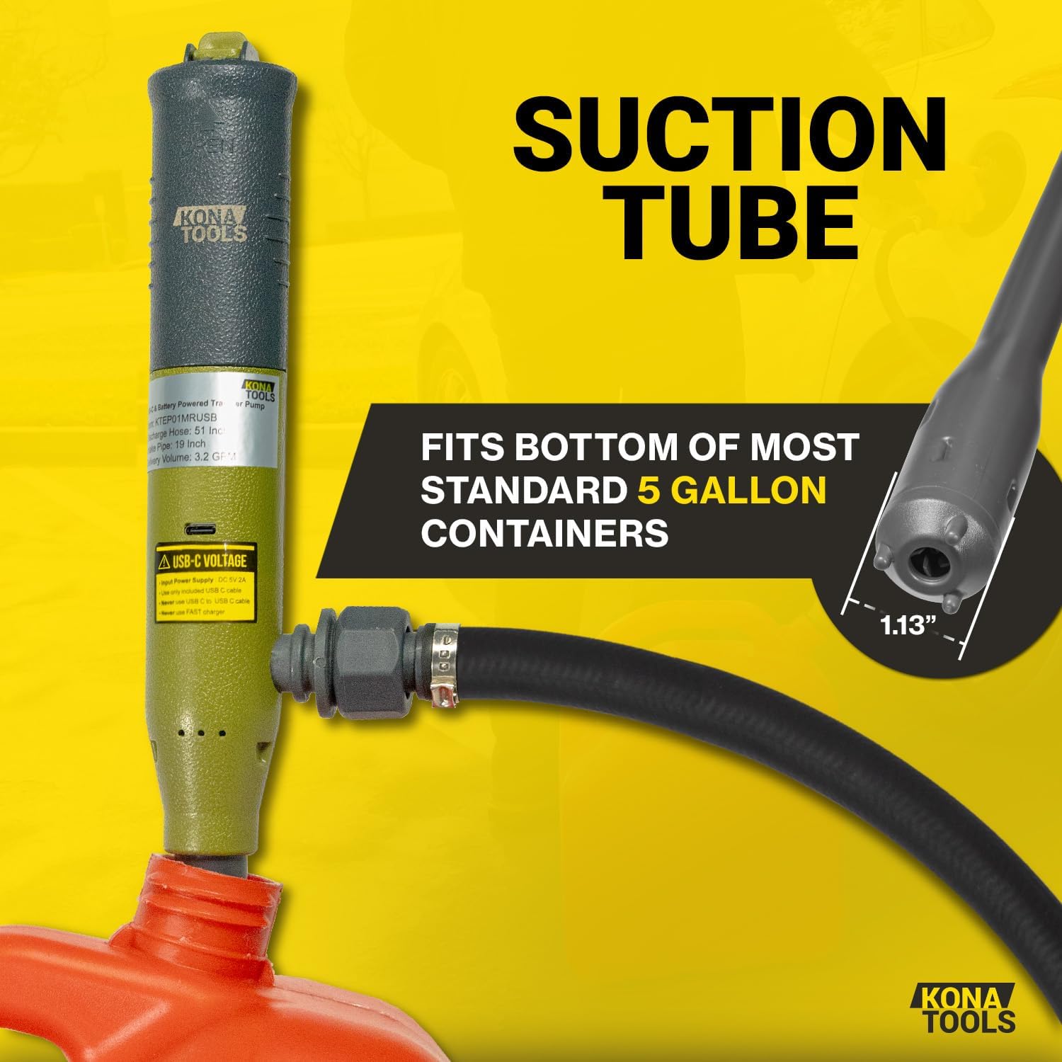 Portable Fuel Transfer Pump w/Rubber Hose KTEP01MRUSB – Battery & USB-C Powered | Safety Nozzle, Heavy Duty 4.3ft Hose | Transfers Gas, Diesel, DEF, Water | Fits 3–20 Gallon Barrels - Image 6