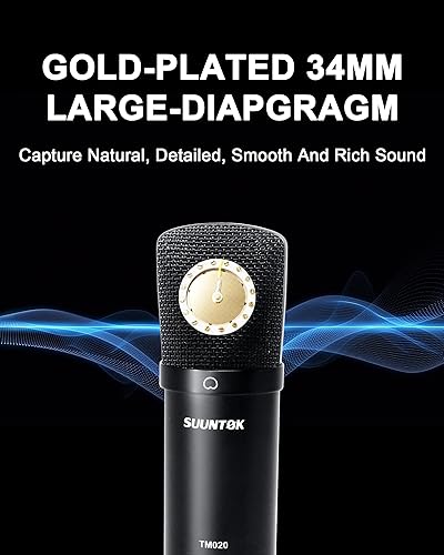 Miniatura 3 de SUUNTOK XLR Micrófono TM020 - Micrófono cardioide de grabación profesional de diafragma grande chapado en oro de 1.339 in, para estudio, transmisión