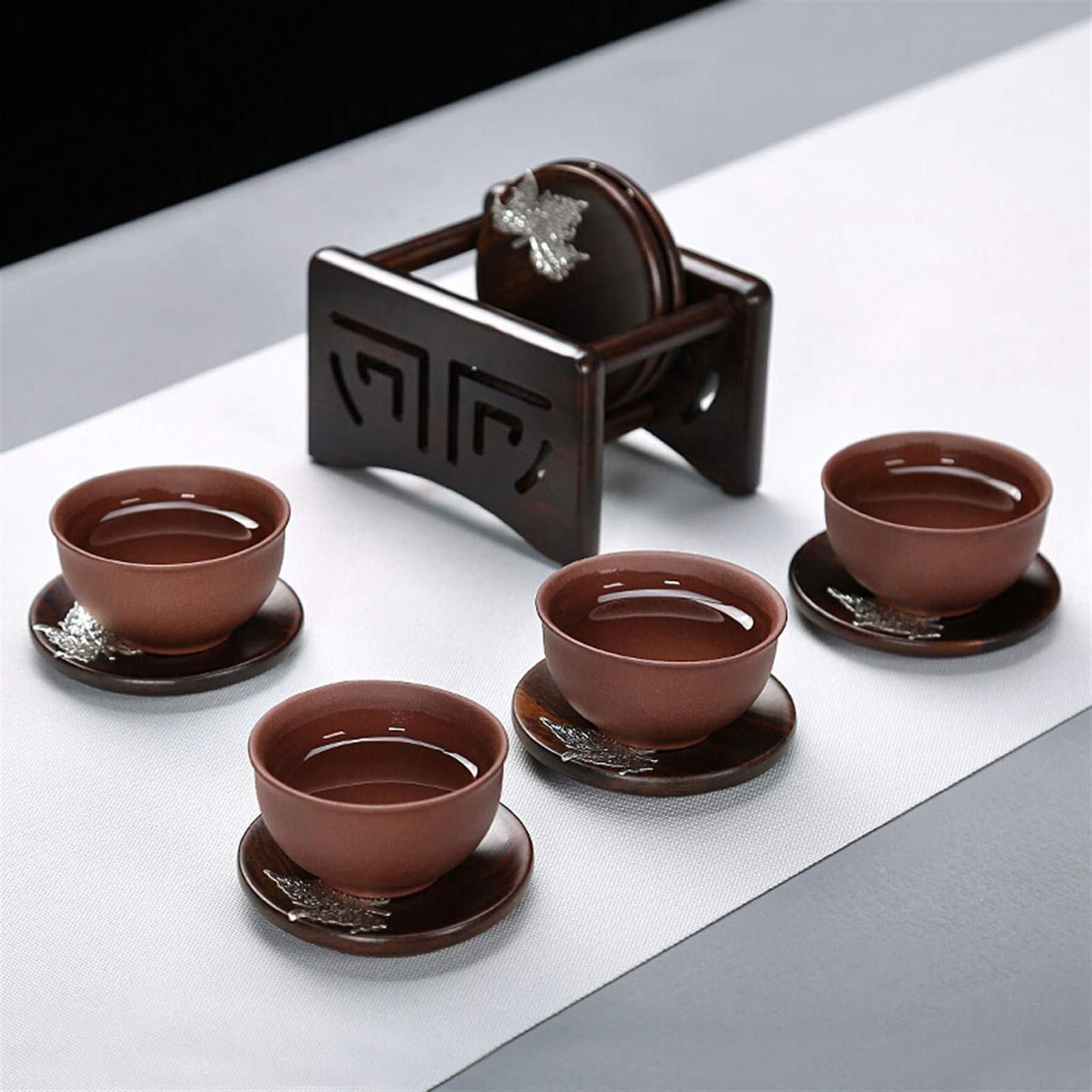 Sous-bocks 6 pièces Ensemble doré Jade Ensemble de thé Jade Ensemble d'accessoires Ebony Coaster Tea Coaster Isolation Plaque de thé sous-verres