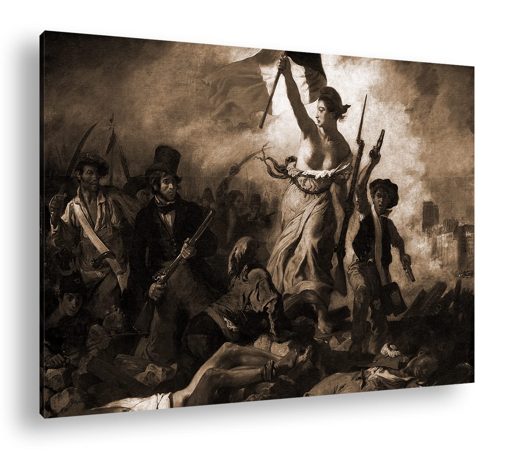 Revolution française Format : 120 x 80 cm - Effet : Sepia sur toile - Motif encadré sur un cadre en bois véritable - Impression numérique de qualité supérieure - Pas de poster ni d'affiche