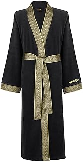 Bademantel Kimono aus 100% Frottee Baumwolle | Aymando Luxus Morgenmantel mit gestickten Ornamenten in Gold, Bindegürtel, Geschenkverpackung | Für Damen und Herren,