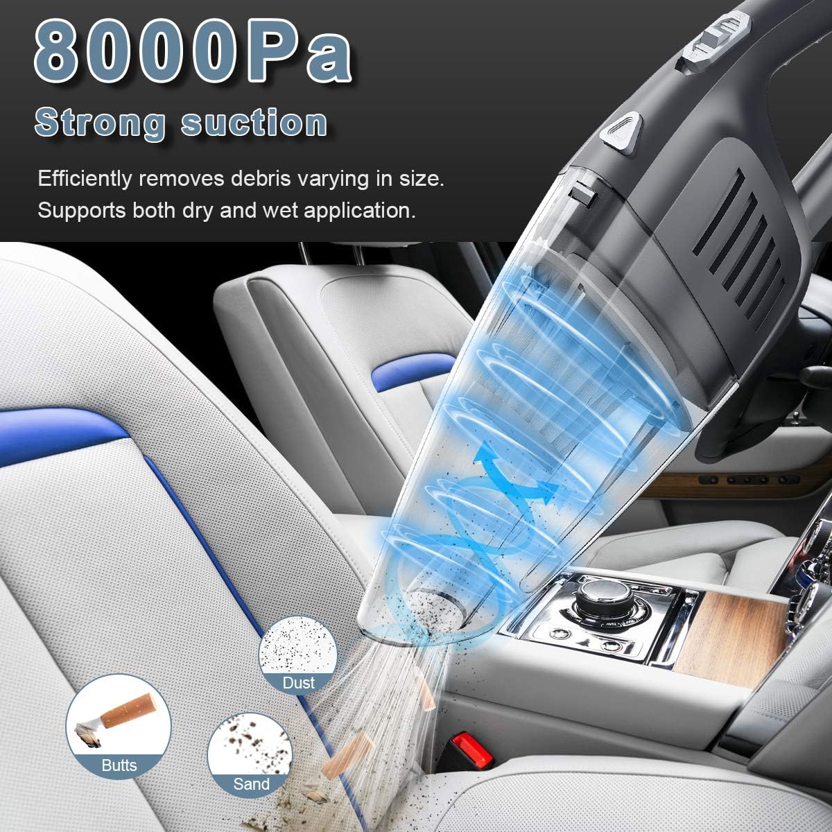 Handheld Vacuum, Handheld Vacuum Cordless 8Kpa Strong Suction Powered by Li-ion Battery Rechargeable Quick Charge Tech, Mini Vacuum for Home and Car -