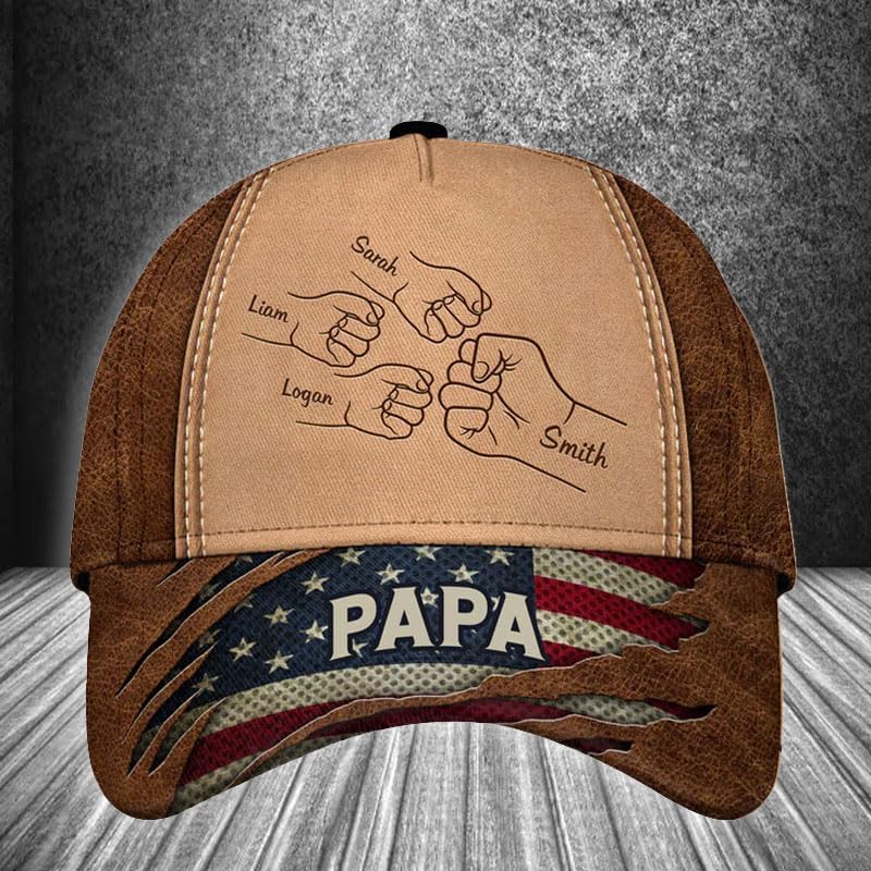 Personalized Grandpa Papa Daddy Fist Bump Fathers Day Family Cap, Baseball Cap for Dad Hats for Men, Dad Gifts
