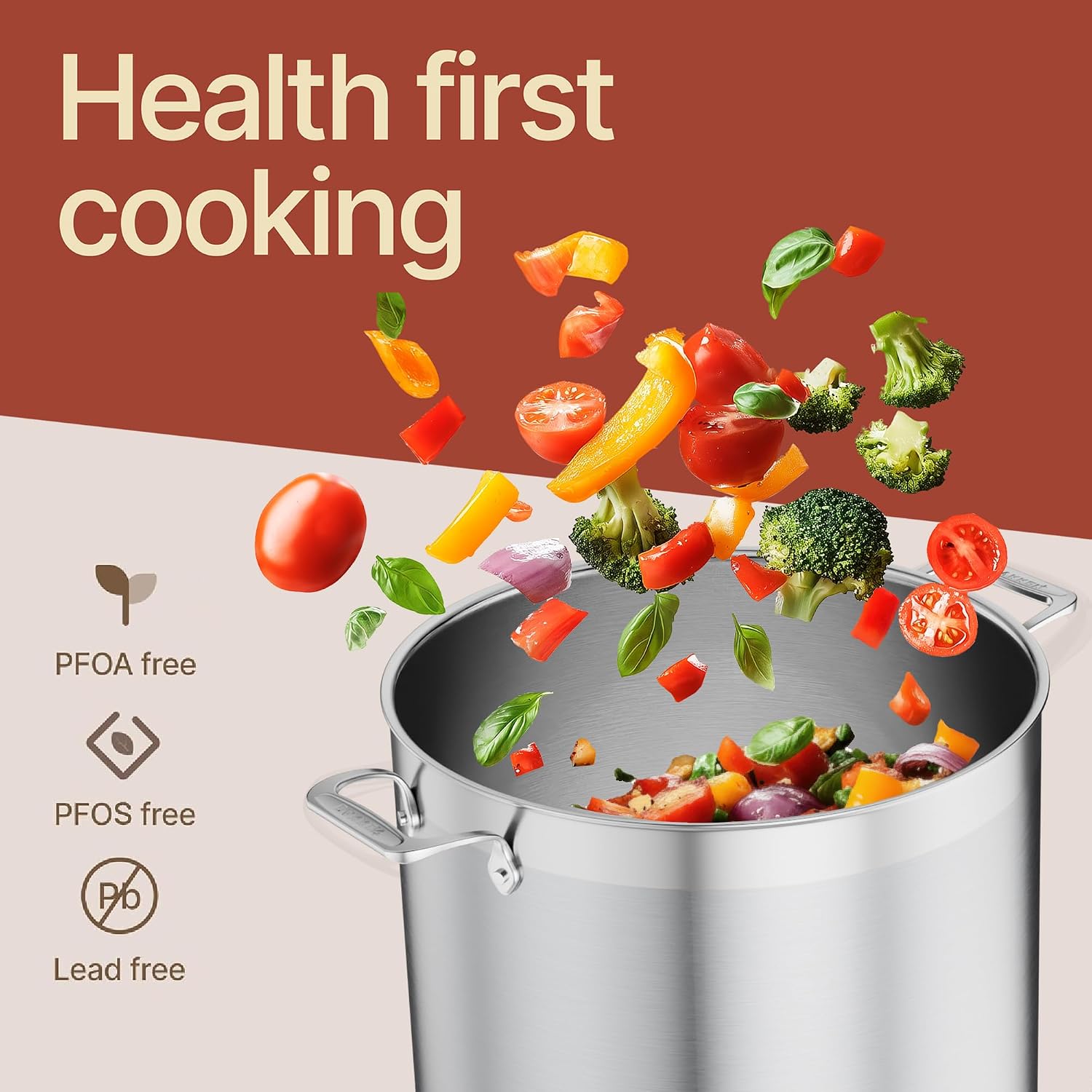 Stainless Steel Stockpot with Lid 24 Quart, Durable 18/8 Stainless Steel, Impact-Bonded Base for Even Heating, Riveted Handles, Oven & All Stove Compatible, Safe Up To 500°F (260°C) image 3