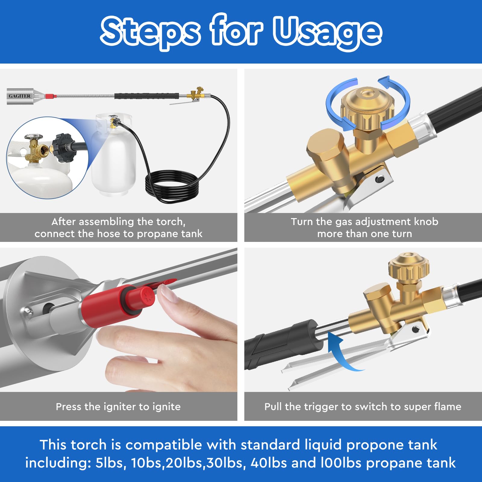 ETOOLAB Propane Weed Torch Kit – 1,800,000 BTU Output, Self-Igniter, 9.8FT Hose, CSA Certified For Weeding, Snow Melting, Asphalt & Construction