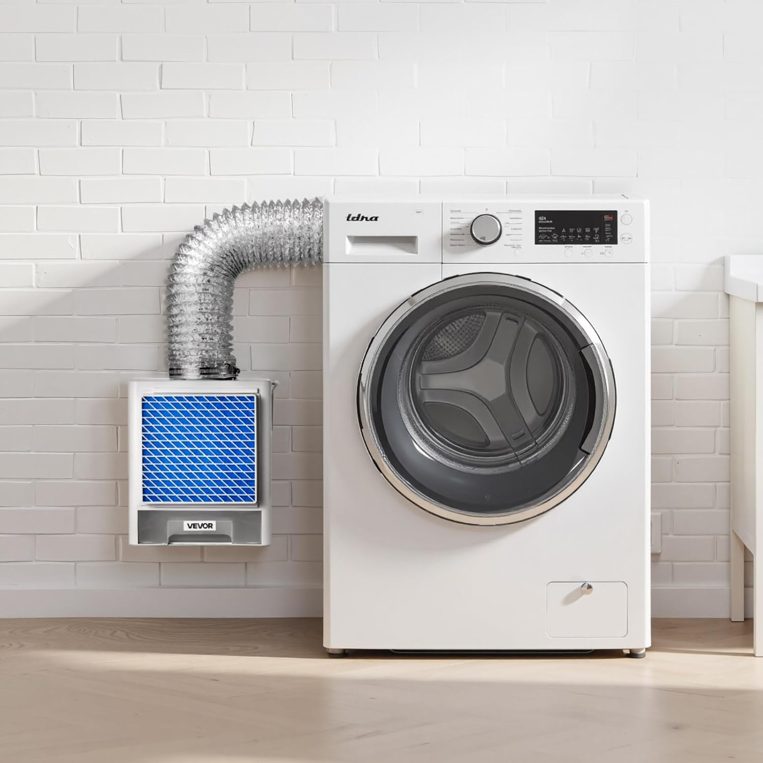 VEVOR 3-in-1 Indoor Dryer Vent Kit,Premium ABS Material with Water Drawer Fits 4 inch Exhaust Port, Smart Overheating Reminder Exhaust Hood & with 4 Purification Pads,For Electric Clothes Dryers