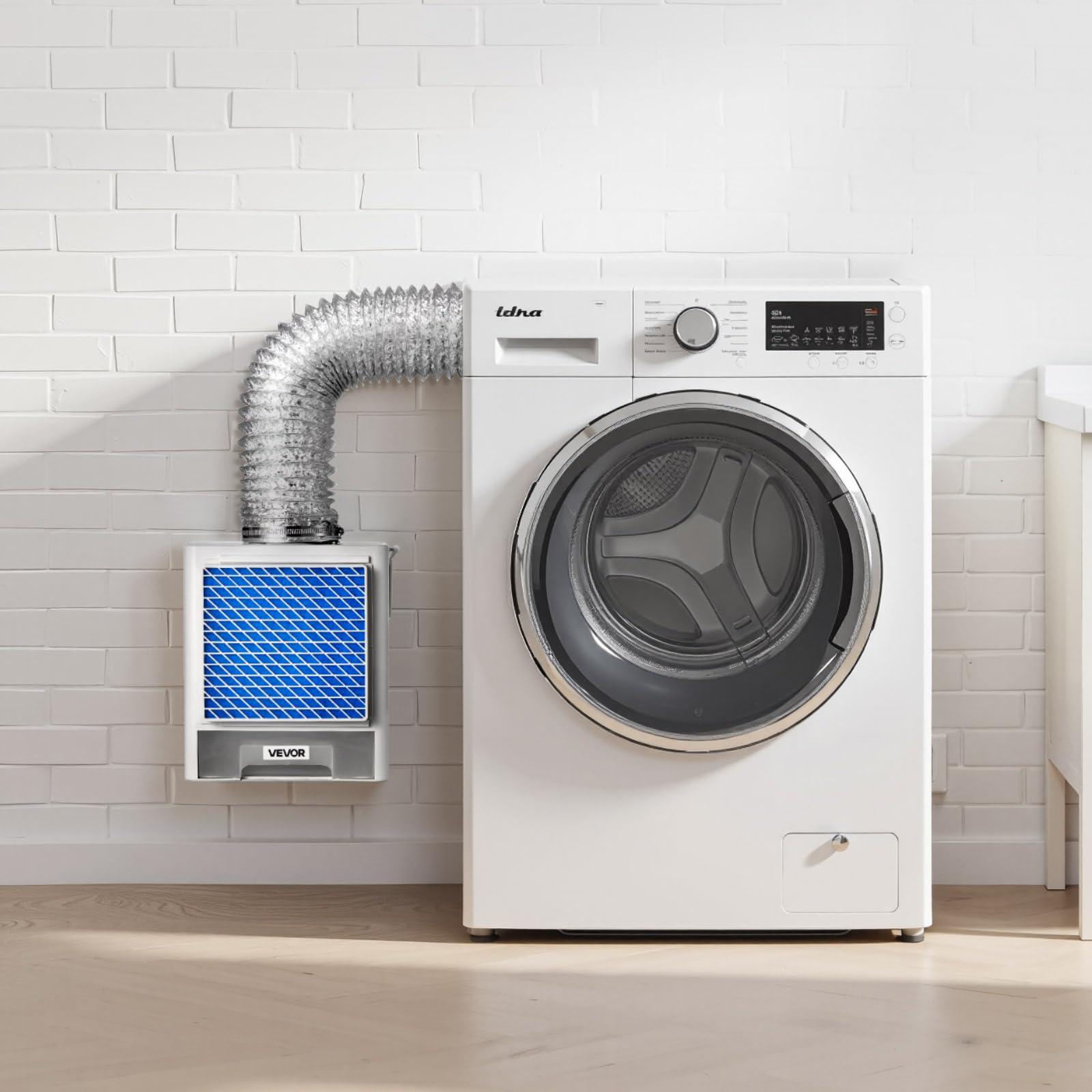 VEVOR Kit de Ventilación 3 en 1 para Secadora de Interior, con Cajón de Agua, a Puerto de Escape 99 mm, con Recordatorio Inteligente de Sobrecalentamiento y 4 Almohadillas Purificadoras, Blanco