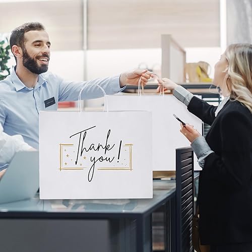 Miniatura 102 de MESHA Bolsas de papel grandes de 10 x 5 x 13 pulgadas, bolsas de papel kraft para compras con asas, paquete de 50 bolsas de regalo grandes, bolsas