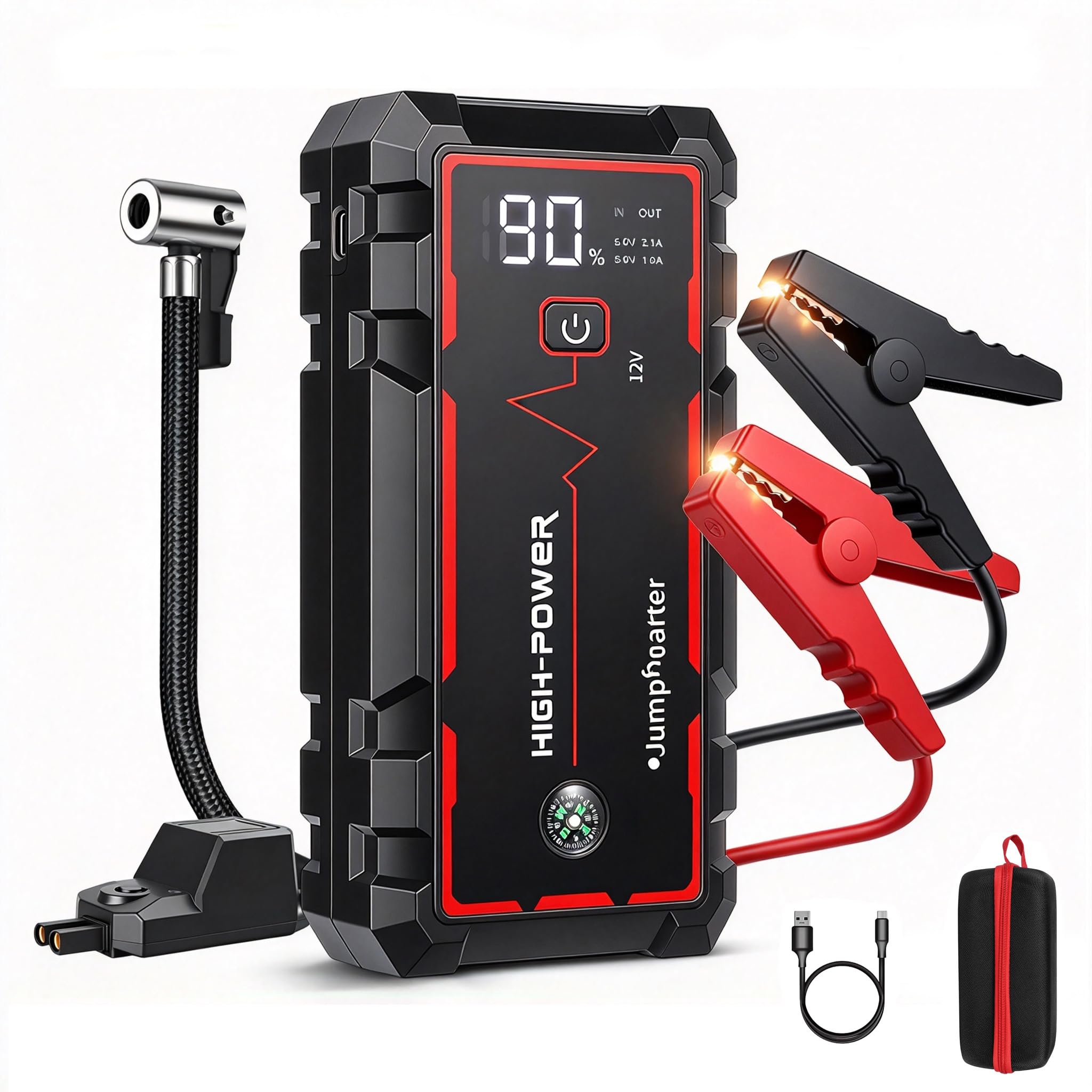 Booster Batterie Voiture 6000A avec Gonfleur 150PSI,10L Essence,8L Diesel (1)