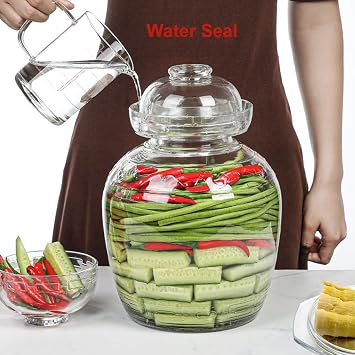 Pickle Jar, 2.5 Liter Fermentation Kimchi Jar with Water Seal Lid | Food Grade, Clear Glass, for Making Pickles Kimchi Sauerkraut and Fermenting Vegetables Fruits, Kombucha, Wine Brewing