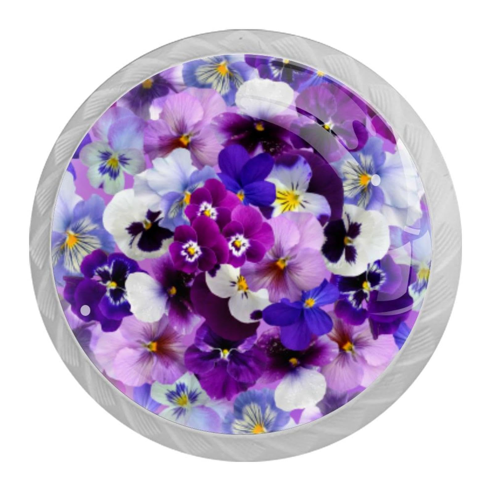 Tqmspg Multi04 4 Pieces Drawer Pulls Purple Blossom Flowers Door Knobs Dresser Handles For Kitchen Wardrobe Cupboard Hardware Furniture