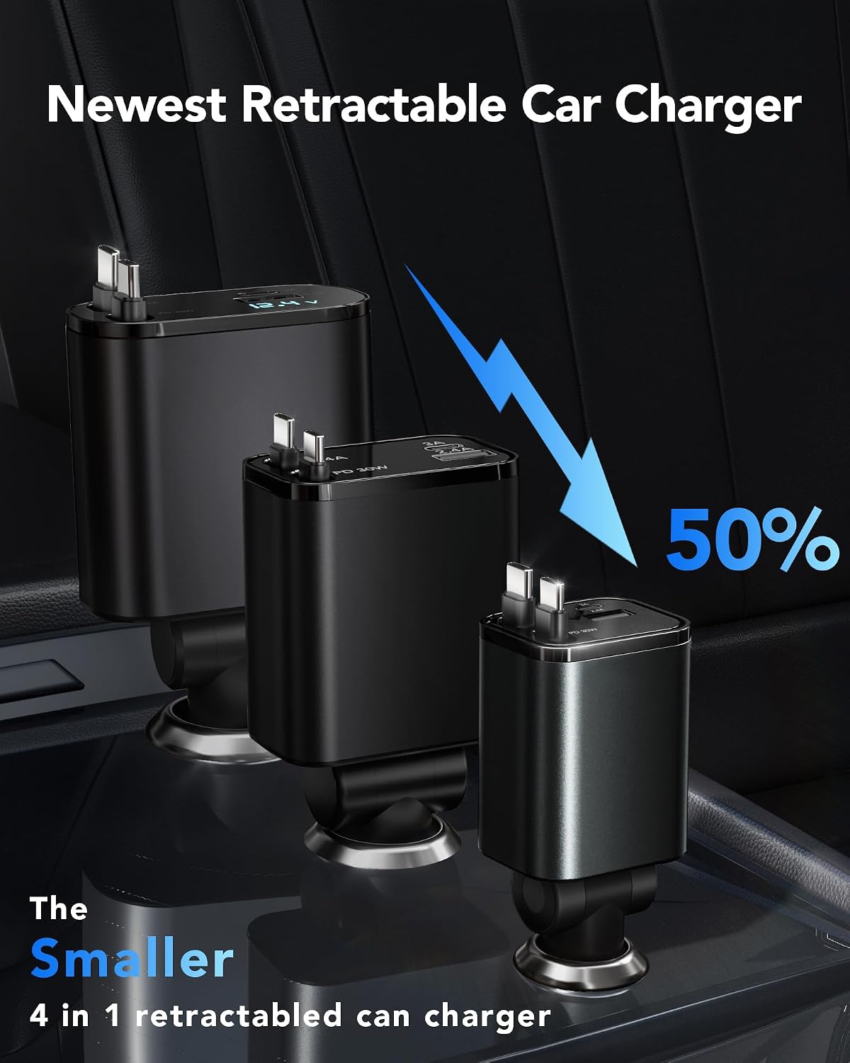Retractable Car Charger,Car Phone Charger USB C Fast Charge,Cigarette Lighter USB Charger Car Accessories for Women,Road Trip Essentials Gift for Men,Car Charger for iPhone 17/16/15,Galaxy S26,Pixel 9 71zCD7 u4FL. AC SL1500