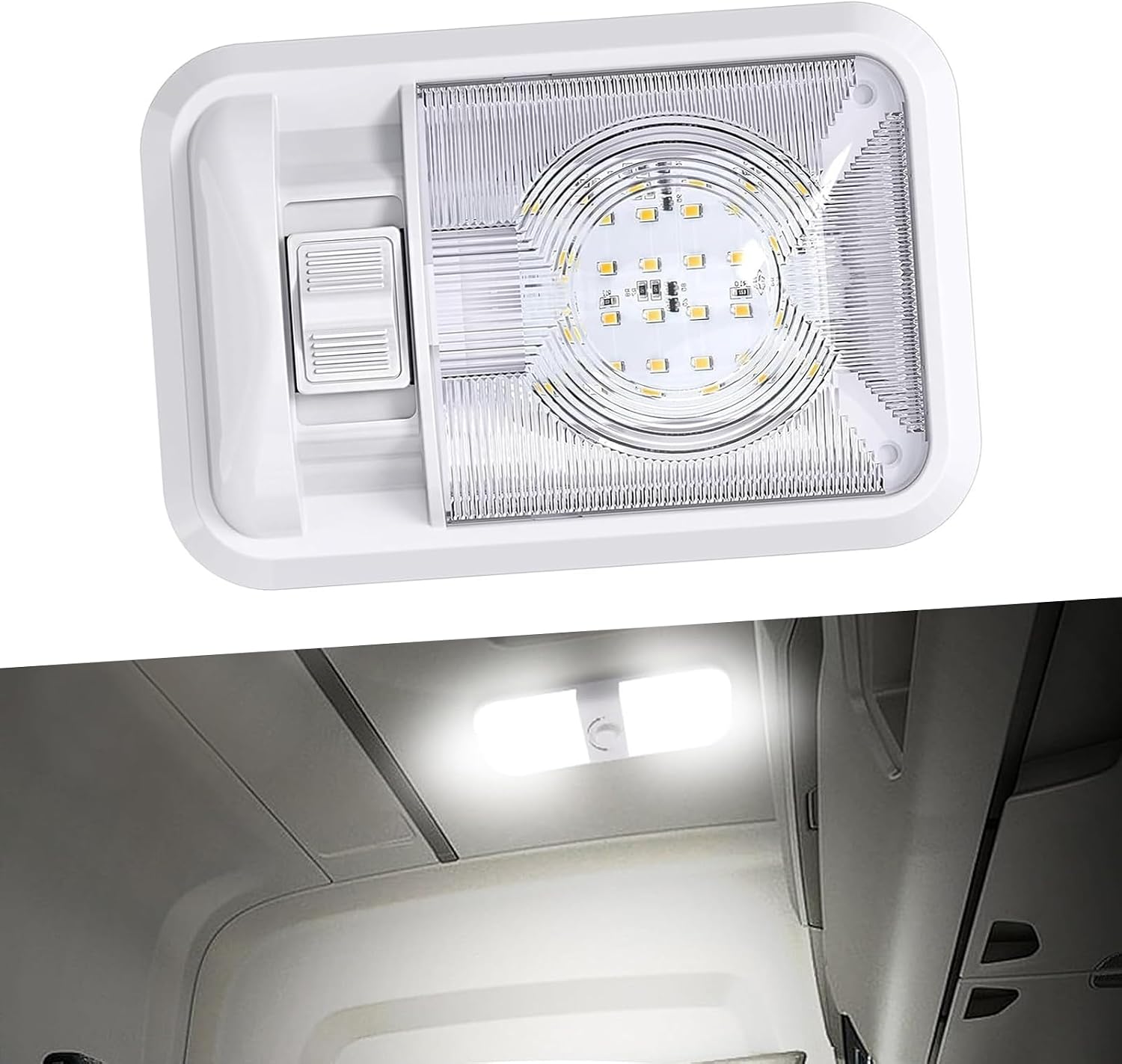 12V LED RV Ceiling Dome Light, 6500K Super Bright RV Interior Lighting with Switch, Single Dome 300LM Light, Universa 12V LED Interior Light, for Most RV Camper (White)