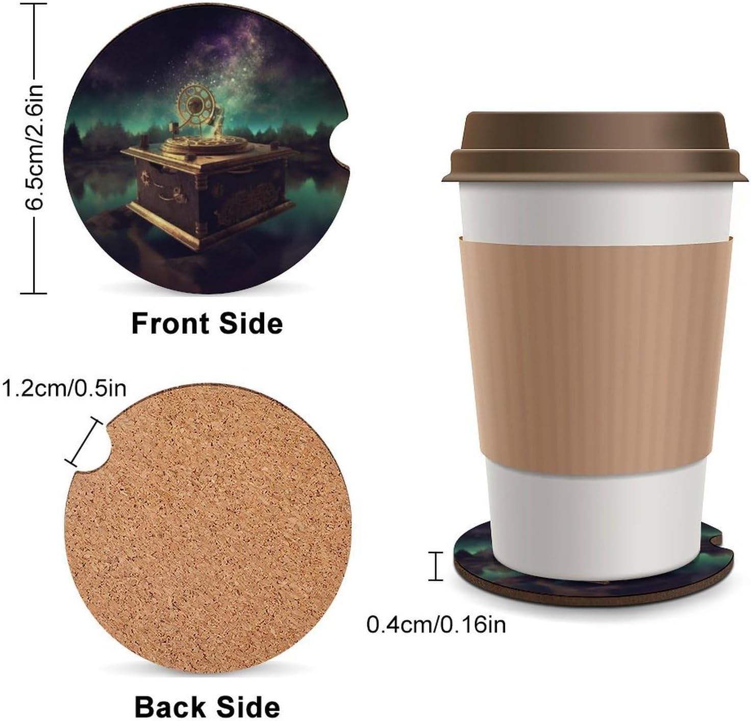 Car Cup Holder Coaster 1PCS Non-Slip Insert Cup Holder Pads Dream Music Box Car Coasters Rubber Car Cup Mat Absorbent Drink Coasters Universal Car Interior Accessories for Most Vehicle image 2