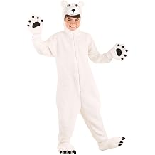 Kids Artic Polar Bear Halloween Costume | White Bear Jumpsuit with Headpiece, Mitts and Shoe Covers - Unisex