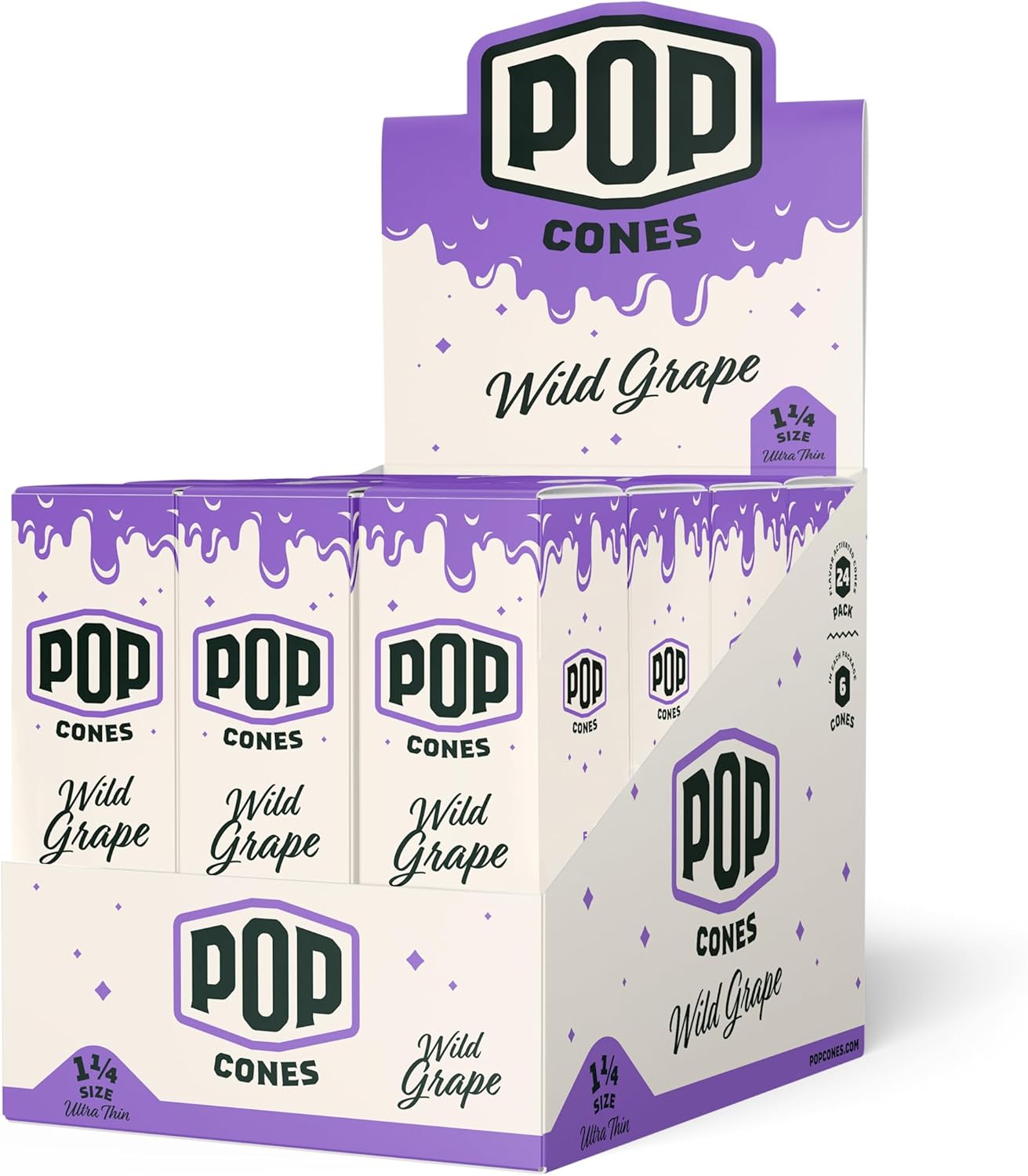 24 Packs Ultra-Thin 1-1/4 - Pre-Rolled Cones - 6 Cones per Pack - Wild Grape