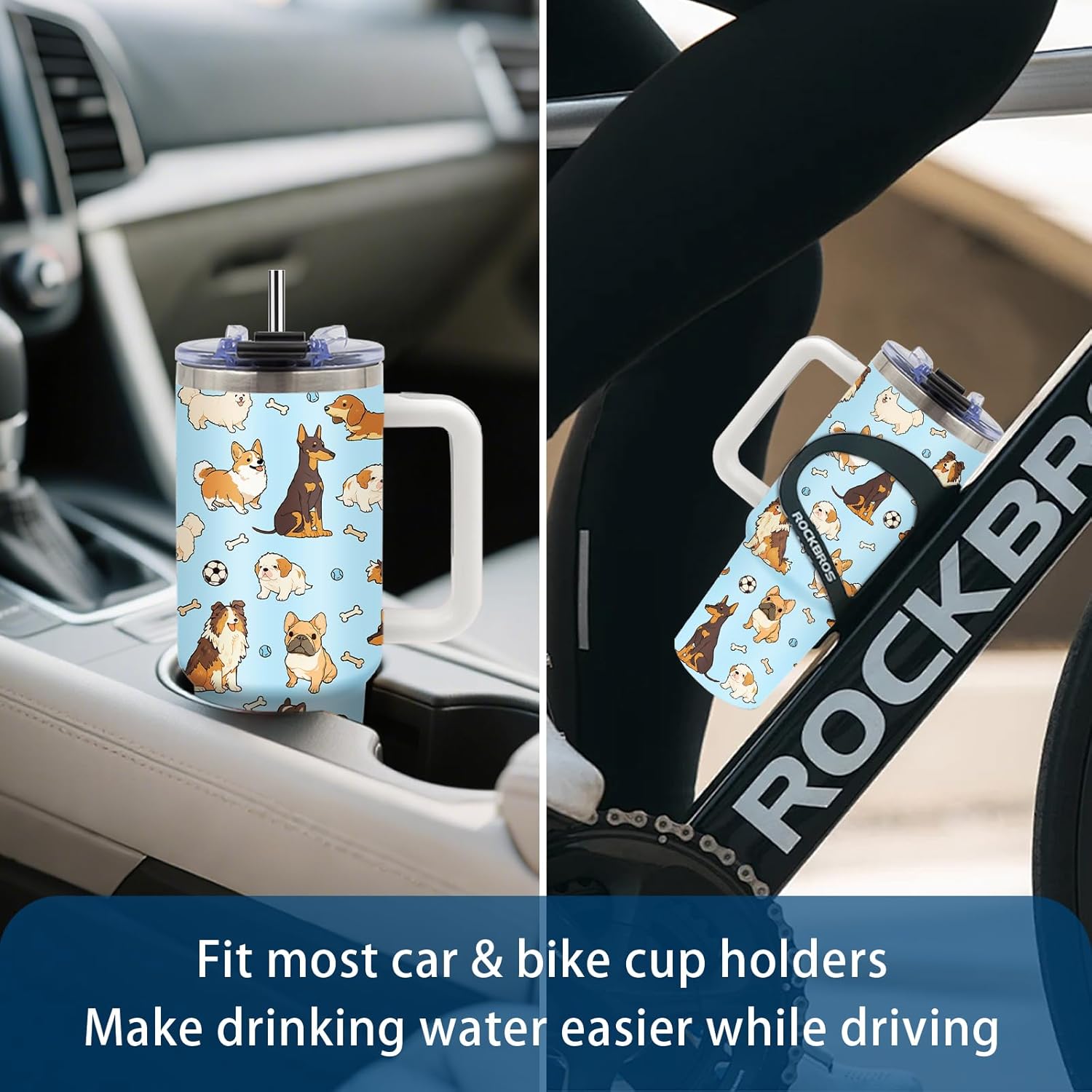 Dog Lovers Gifts - Dog Tumbler 40 oz with Handle and Straws, Leak-proof, BPA-free, Insulated Stainless Steel Tumbler, Travel Coffee Mugs for Dogs Mom, Cute Puppy Birthday Gift Cup for Women (1pc) - Image 6