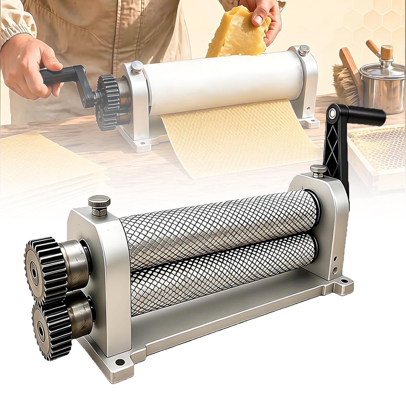 NzEupno Aluminum Alloy Beeswax Comb Foundation Roller Machine, Bee Wax Foundation Sheet Mills Machine, Beekeeping Tool for Uniform Comb Building 5.1mm