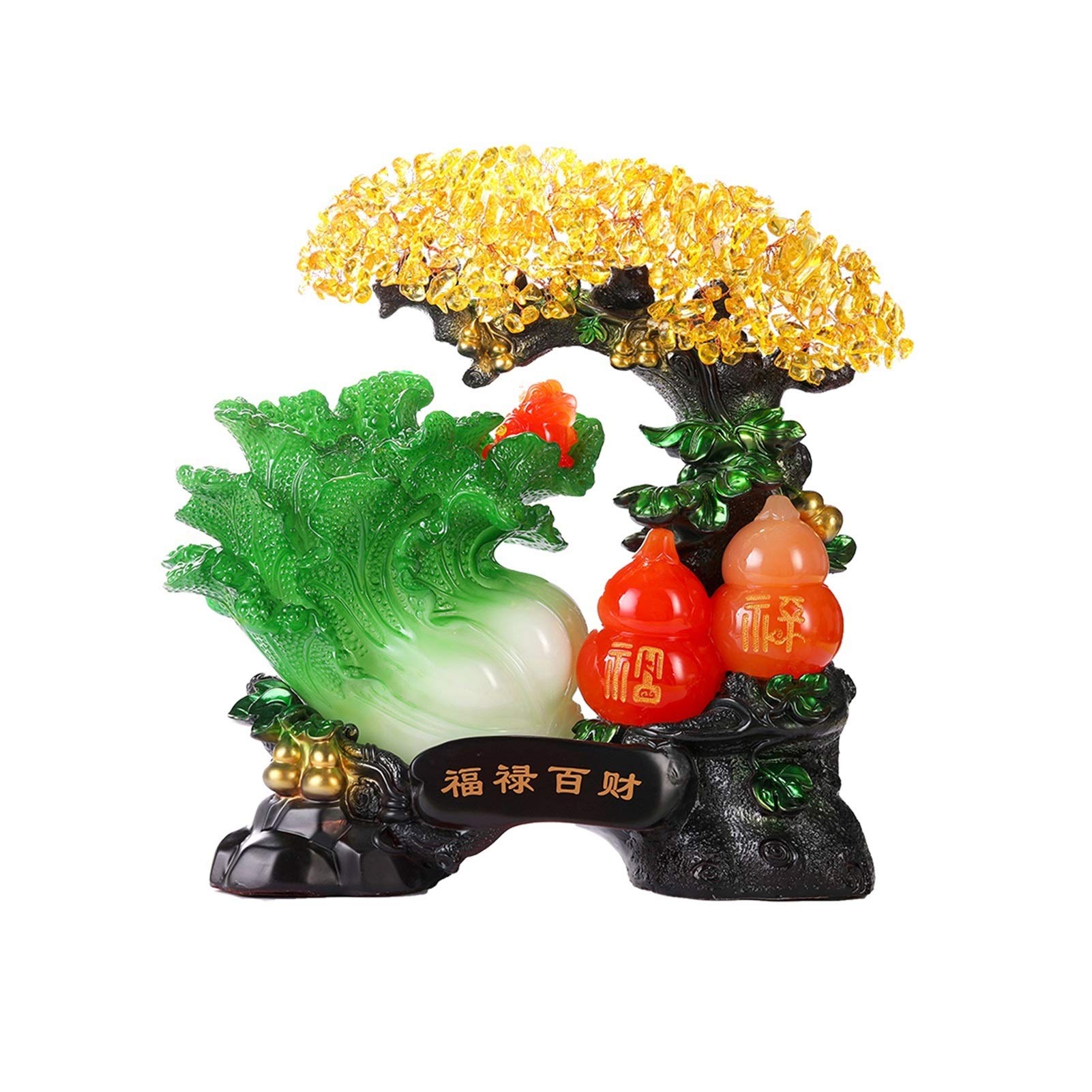 Statue Feng Shui Hulu calebasse de fortune dorée pour décoration de table salon et bureau taille S