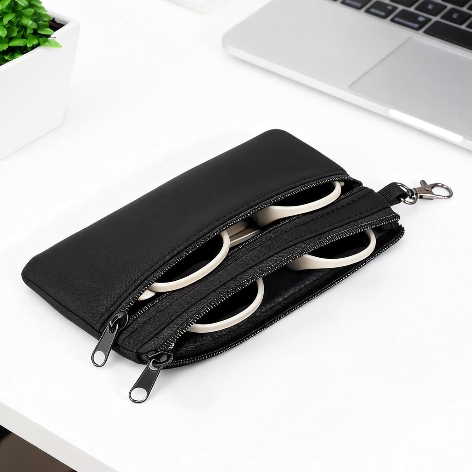 Double Glasses Case for Women Men, Soft Eyeglass Case Light Portable Neoprene Glasses Case Multiple Pairs with Zipper Closure Metal Hanging Hook - Image 4