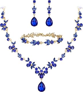 Wedding Jewelry Set for Women Bride, Y-Necklace Tennis Bracelet Dangle Earrings Crystal Teardrop Marquise Cluster for Bridal Bridesmaid