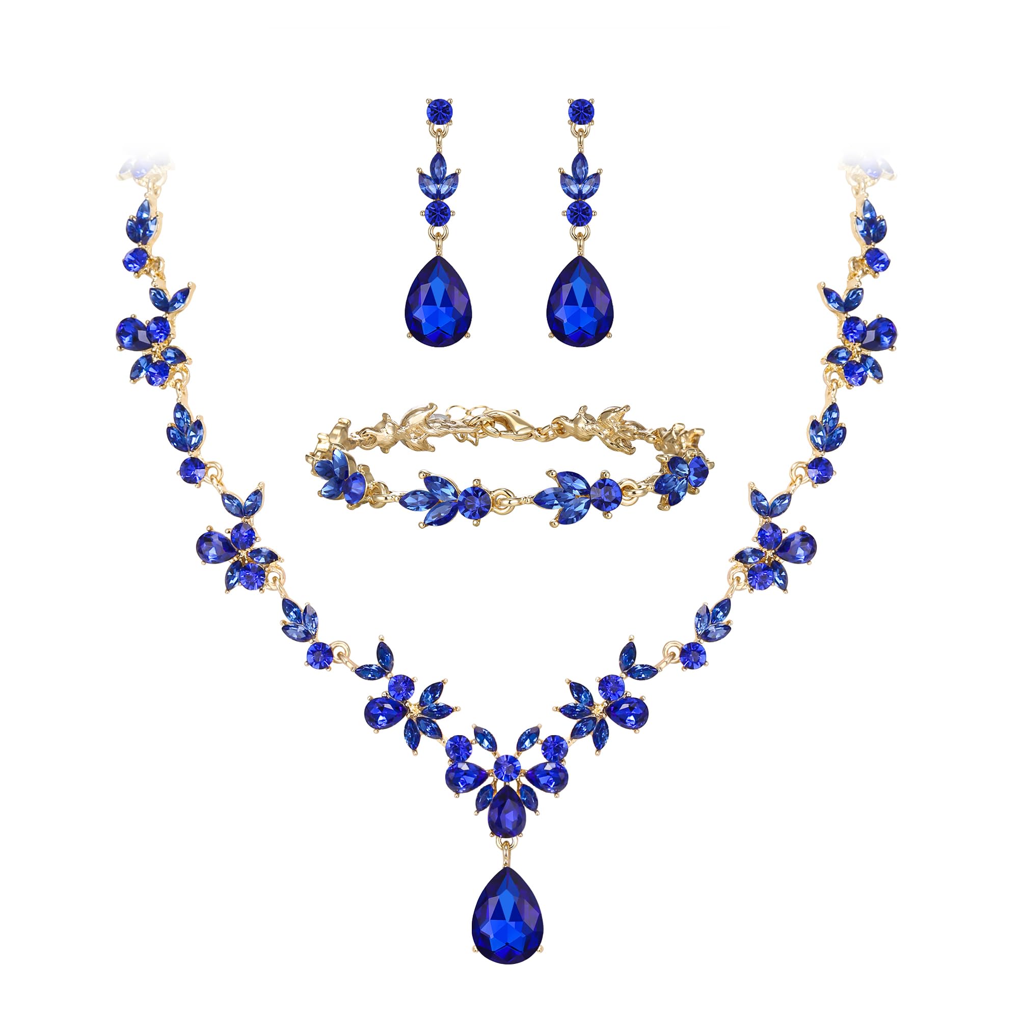 Hochzeit Schmuckset für Damen Braut Y-Halskette Tennis Armband und Ohrringe baumeln Set Kristall Teardrop Marquise Cluster Schmuck für Braut Brautjungfer