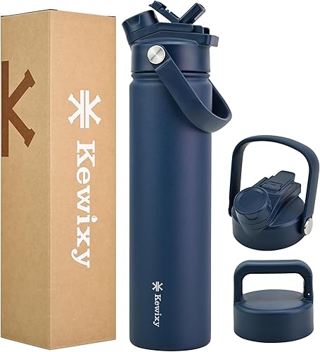 Miniatura 13 de Botella de agua aislada de 24 onzas, tapa 2 en 1, popote y boquilla con protección, a prueba de fugas, mantiene el frío 24 horas, ajuste con soporte