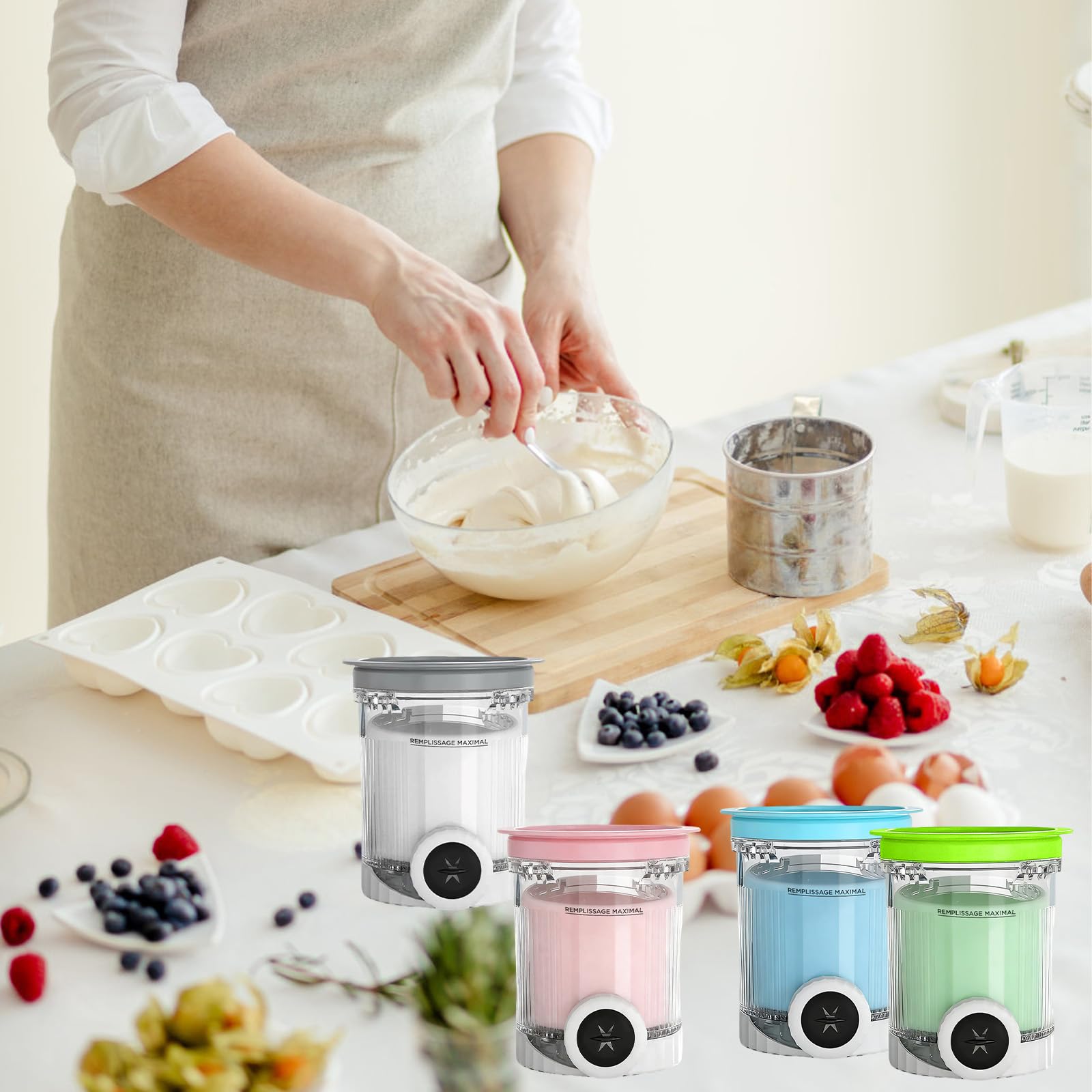 DAZZTIME Behälter für Ninja Creami Deluxe Pints,4 Stück Ersatz für Ninja Creami Deluxe Pints und Deckel,Eisbehälter für Speiseeis,Eismaschine Zubehör,Kompatibel mit NC700/NC701 Series Swirl Eis