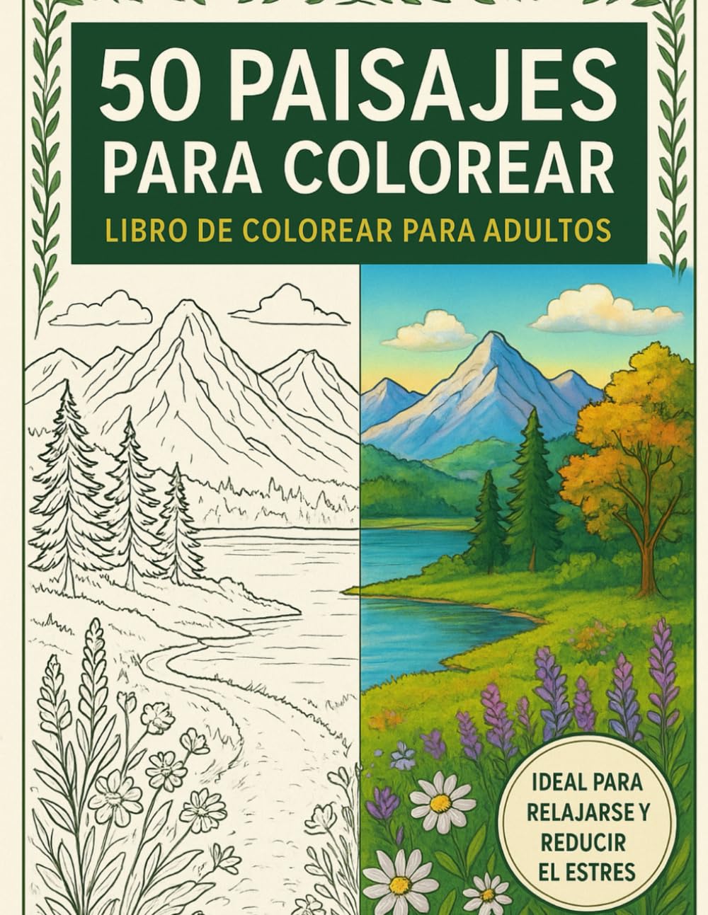 50 Paisajes para Colorear: Libro de Colorear para Adultos con Escenas de Naturaleza y Lug…