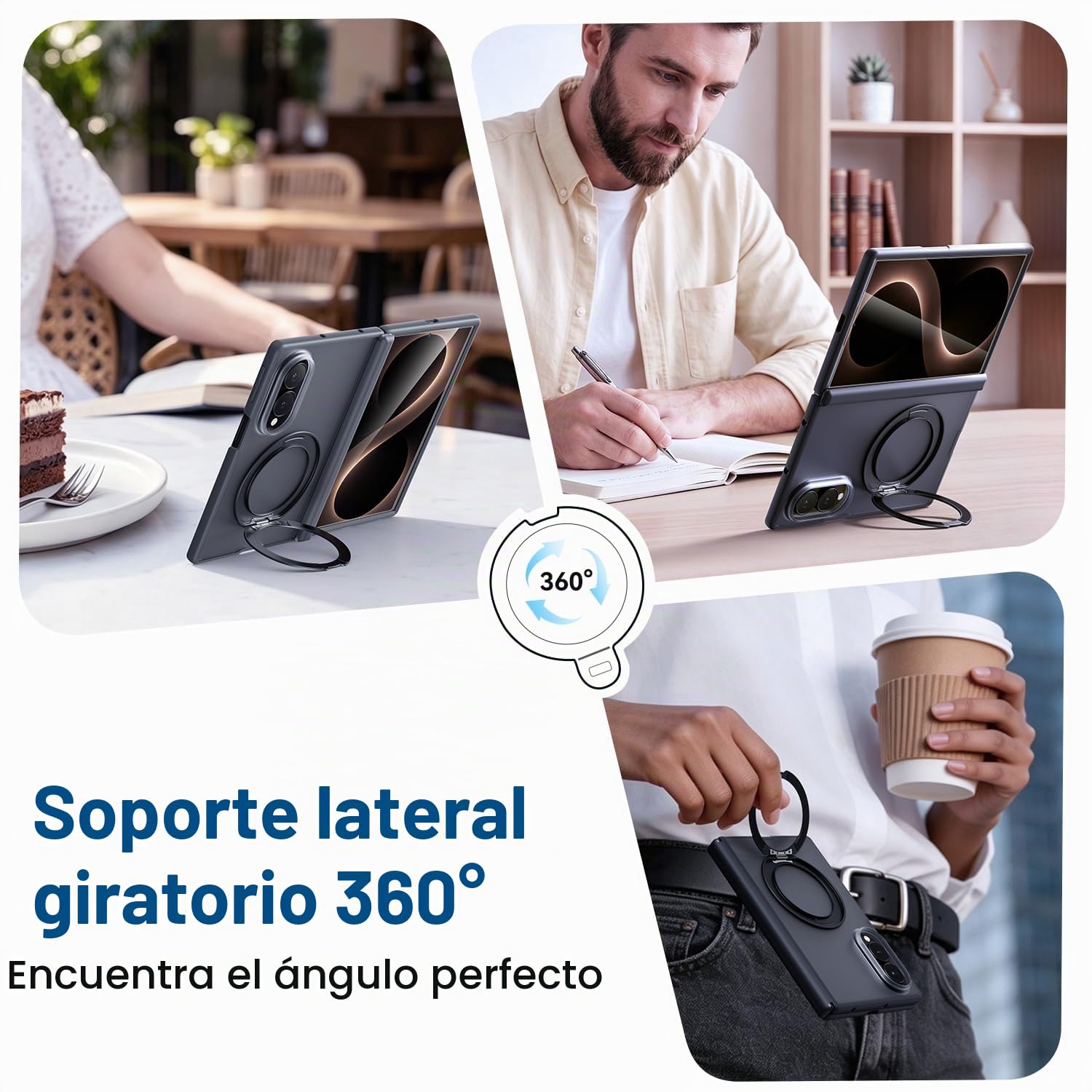 WSKEN Funda para Samsung Galaxy Z Fold 8, para carga magnética y segura, [cubierta de policarbonato mate con soporte de anillo de 360°, protección de bisagra, a prueba de golpes] 2 protectores de
