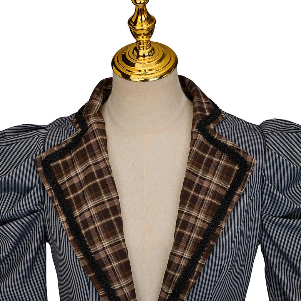 Victorian Edwardian 1890s 1900s Dress Vintage Striped Jacket Skirt Gothic Steampunk Ball Gown Costume for Women