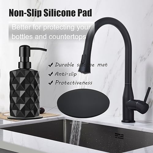 Miniatura 6 de Dispensador de jabón negro mate, 2 unidades, 13.5 onzas  11 onzas, juego de dispensador de jabón de manos de vidrio para baño y cocina, dispensador