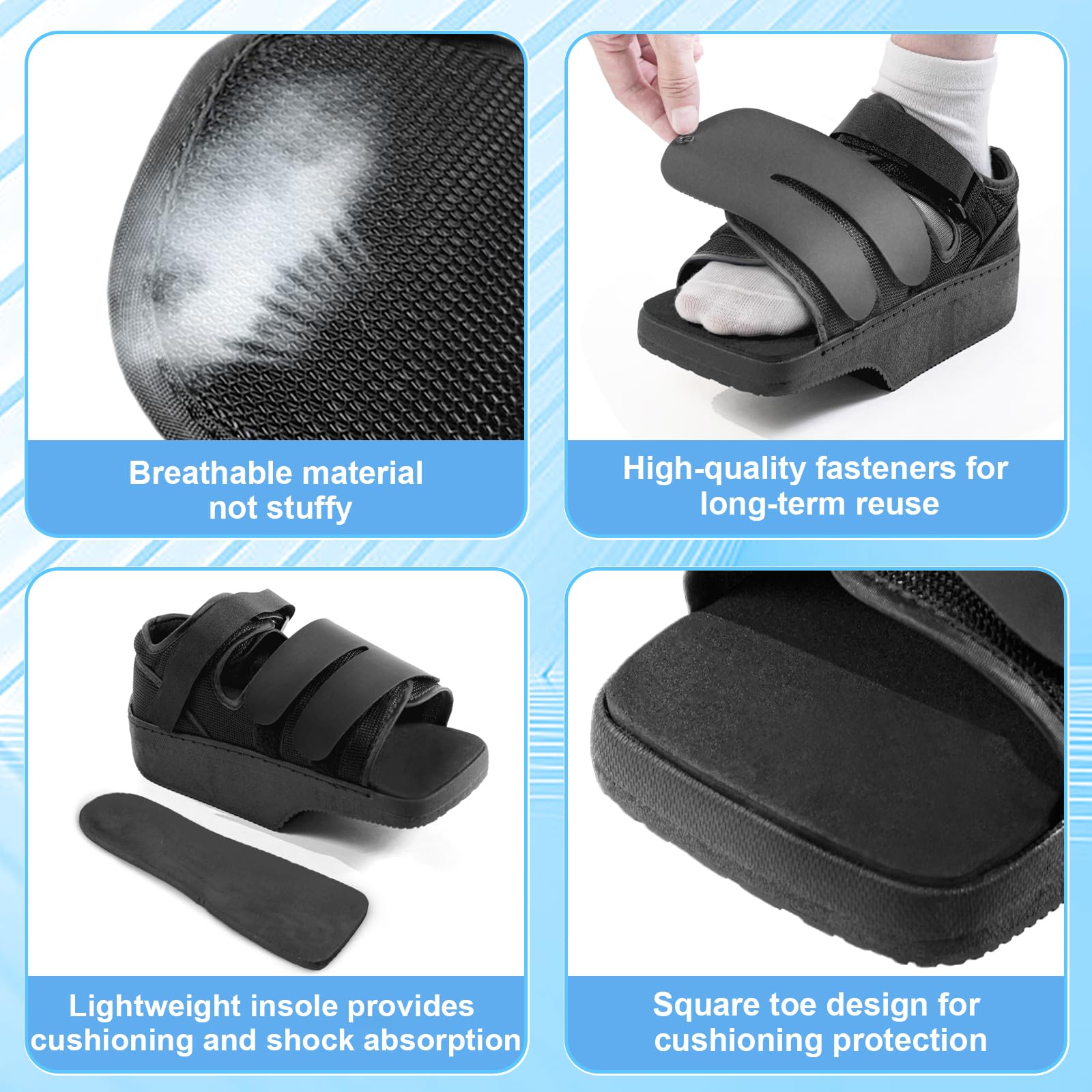 Estinko Zapato postoperatorio de descarga de antepié, zapato de cuña para postoperatorio, zapato de curación de cuña ortopédica, zapato de descarga sin rodamiento de peso para dedos rotos, juanetes,