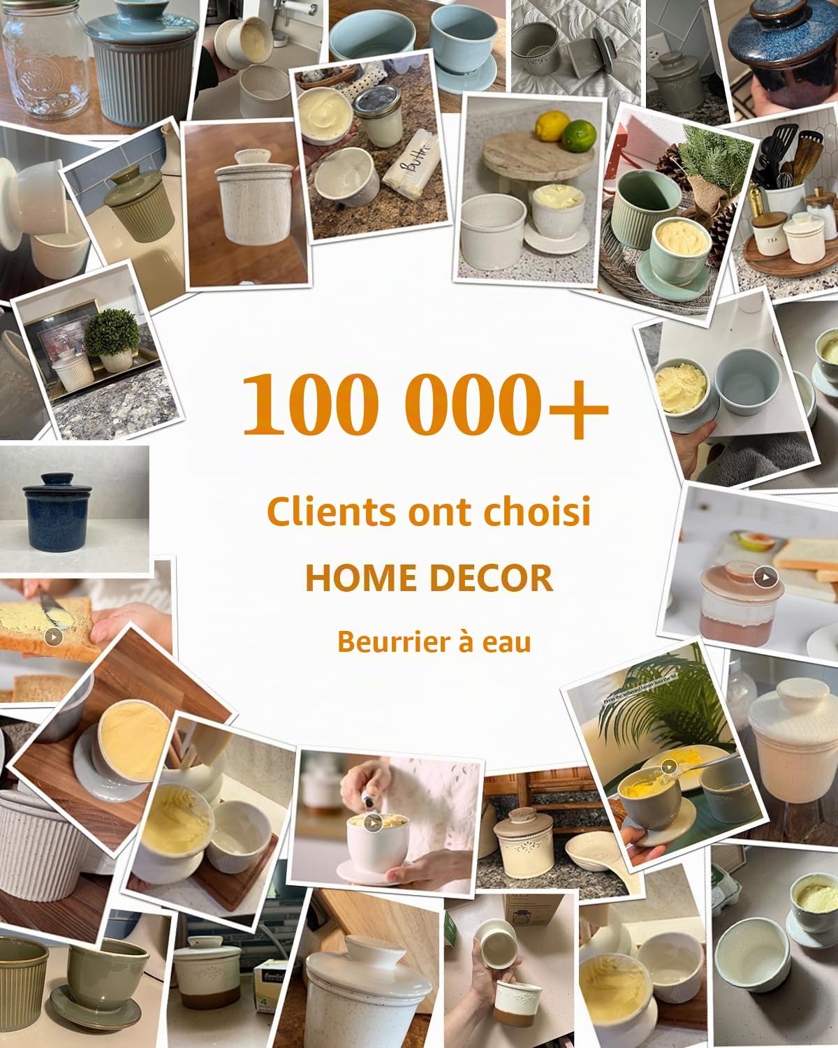 HOME DECOR Beurrier à eau céramique,grande capacité 250 g- Crème mouchetée | joint d'eau, capacité de 250 g / 260 ml, céramique à émail réactif, motif rayé, idéal pour les familles nombreuses.