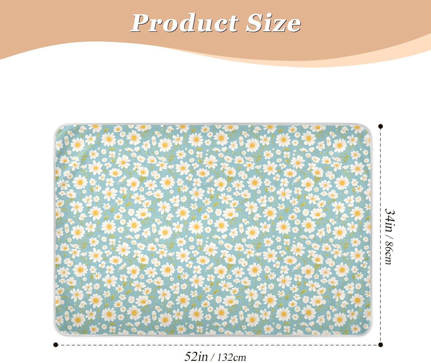 Blue White Daisy Extra Large Resuable Potty Training Pee Pad Waterproof Washable Bed Pad Non-Slip Cradle Mattress for Infant Toddler , 52" L x 34" W