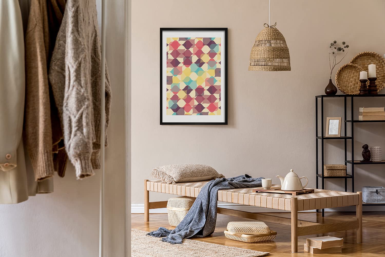Tulup Obraz w Ramce MDF Obrazek Ścienny 70x100cm Rama Oprawiony Na Ścianę Grafika Fotoobraz Dekoracja Do Kuchni Salonu Sypialni - geometryczne tle