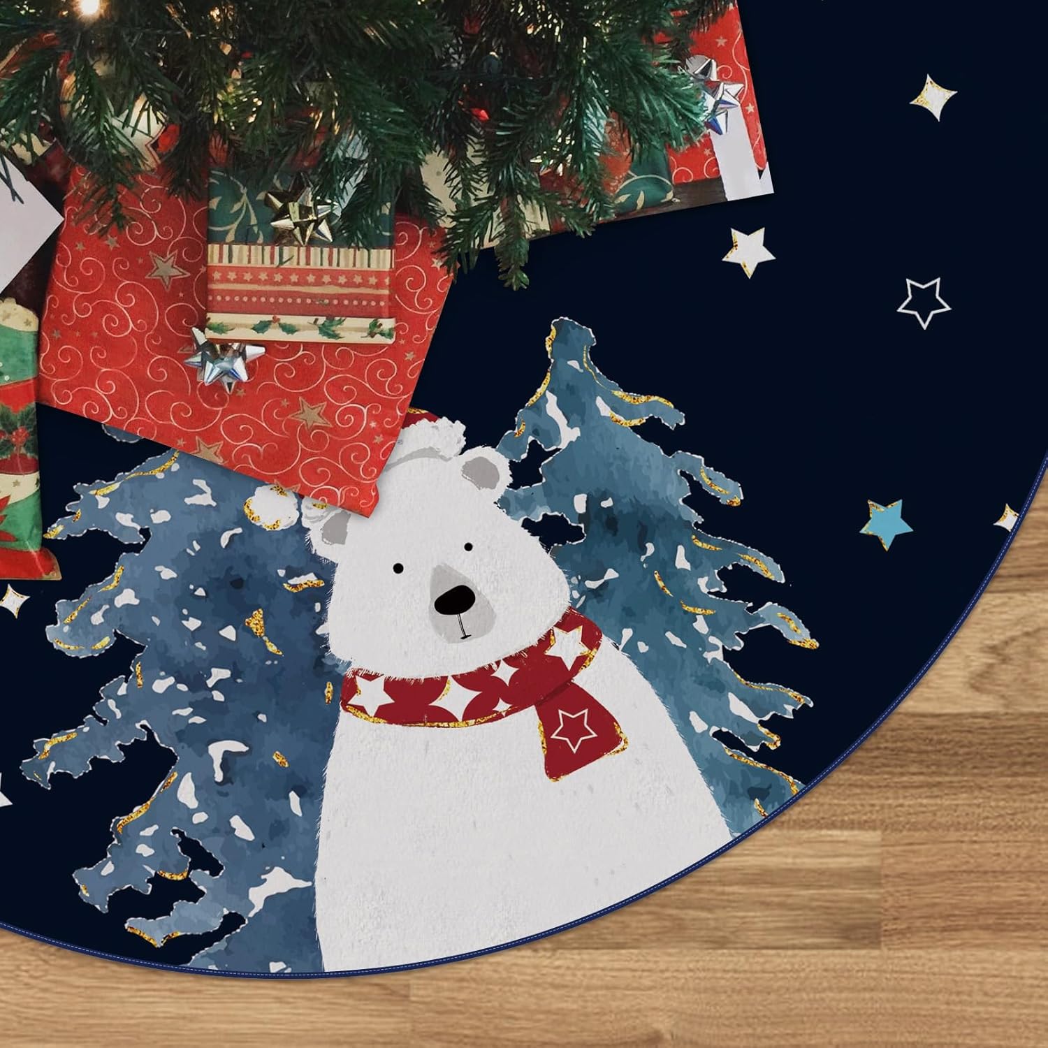 Christmas Tree Skirt Navy Blue Tree Skirt Christmas Polar Bear Xmas Winter Tree