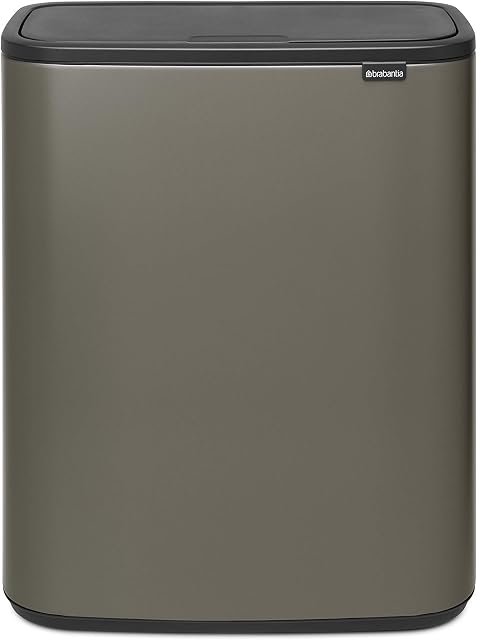 Brabantia Bo Touch Bin - 2 x 30 Litre Inner Buckets (Platinum) Waste/Recycling Kitchen Bin with Removable Compartments + Bin Bags