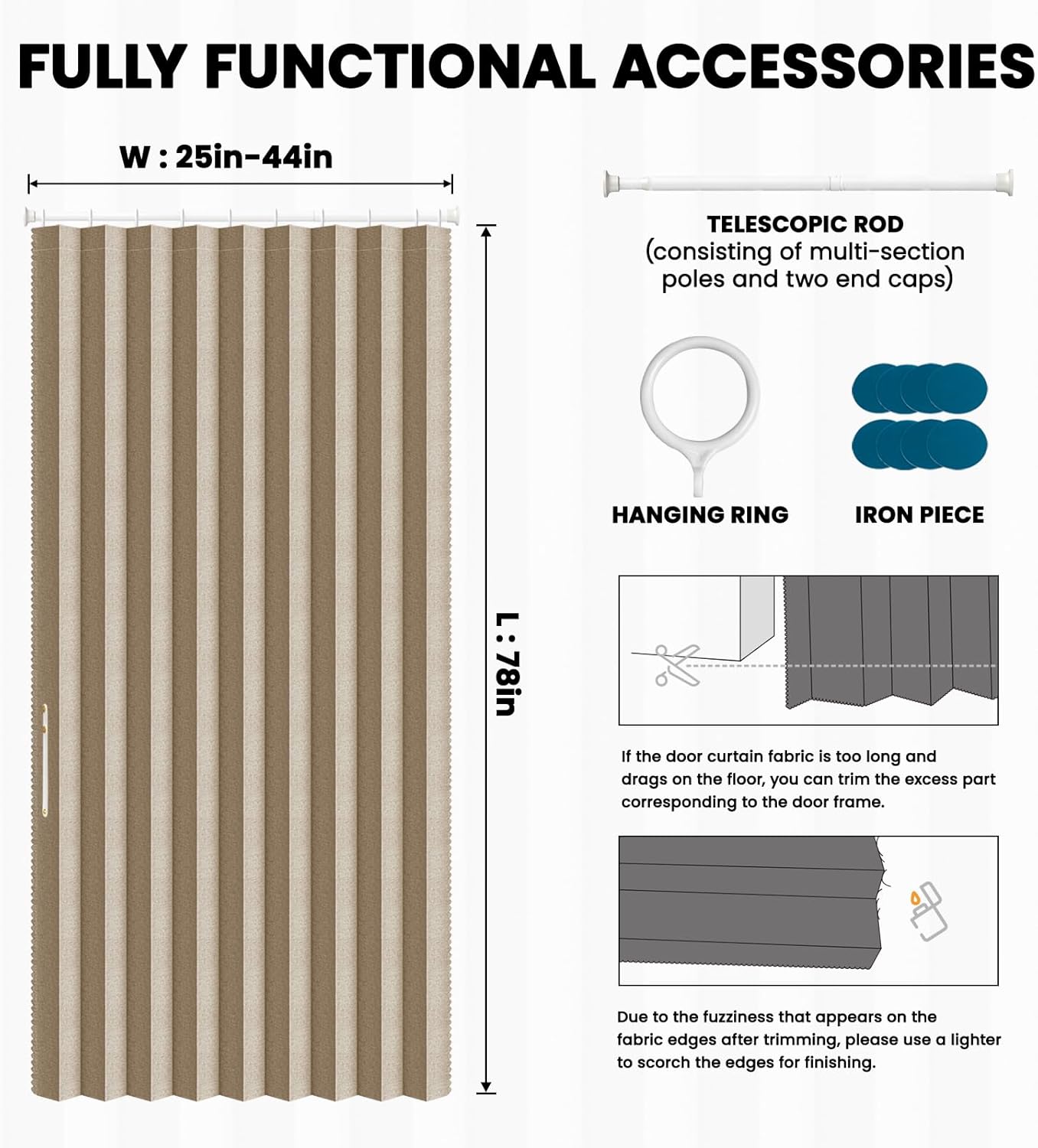 AJAZZ Blackout Curtains 78 Inches Long for Doorways and Closets, Thermal Insulated Temporary Room Dividers (1 Pack, Brown, 43 x 78 Inch)