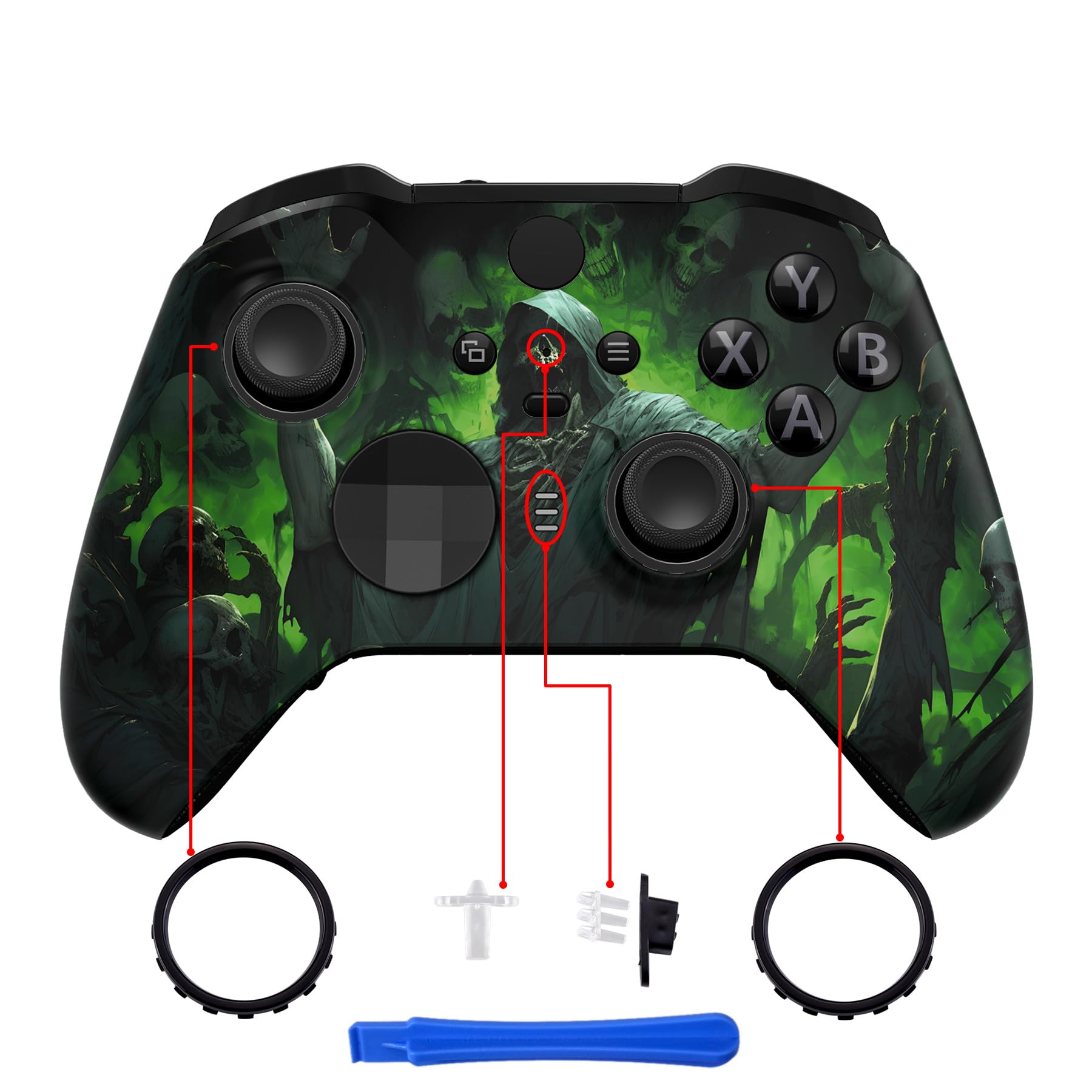 eXtremeRate Front Gehäuse Case für Xbox Elite Series 2/2-Core Controller,DIY-Ersatz Hülle&Thumbstick Accent Ring Shell Zubehör für Xbox Elite Series V2/V3 Gamepad Model 1797-Dunkler Karneval - 5