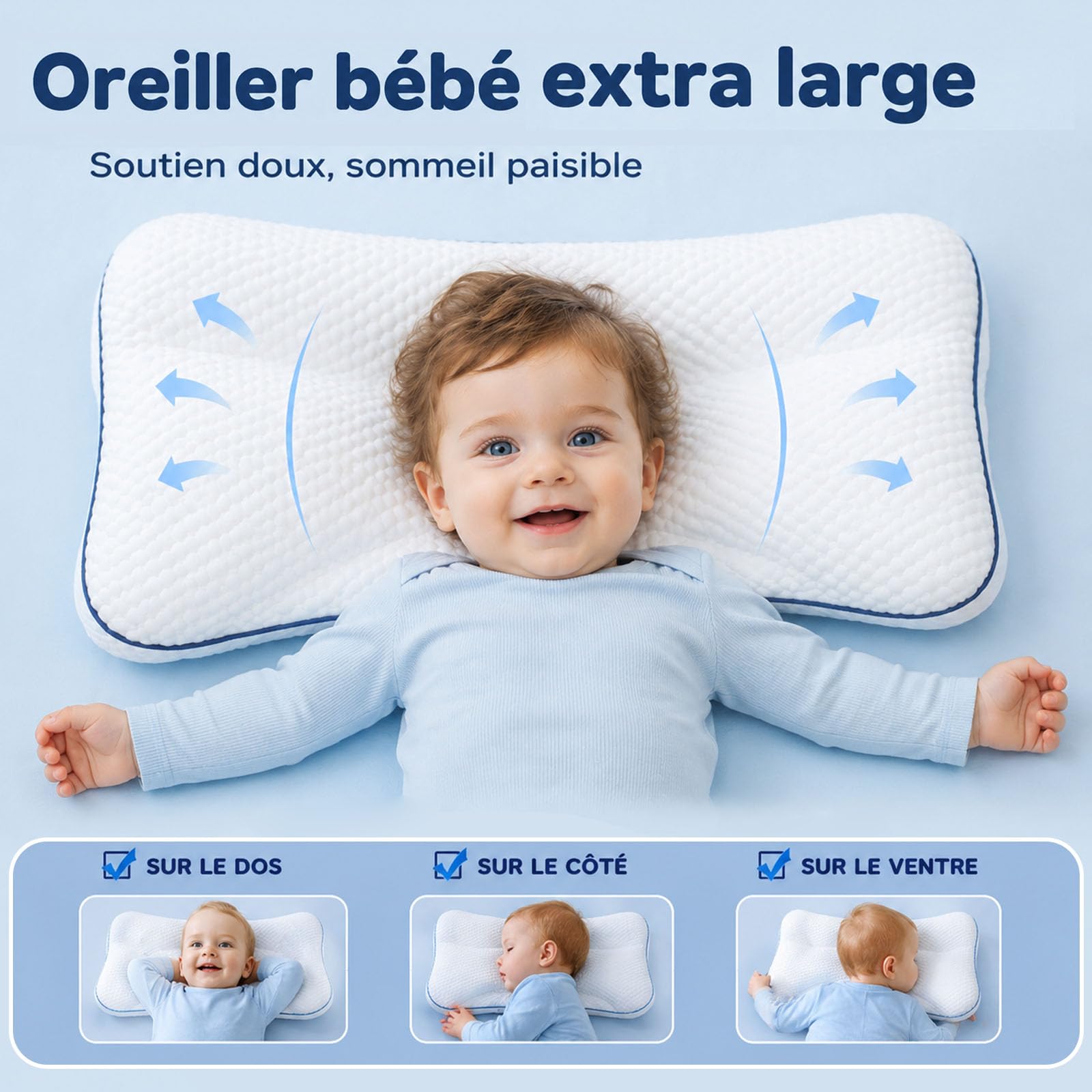 Générique Oreiller De Posture pour Enfants, Oreillers pour Enfants, Oreiller Respirant Double Face Enfant De 1 À 12 Ans, Oreillers Enfant Dormant sur Le Côté, Idéal Les Voyages (H2 : 4-6 cm)