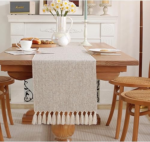 Miniatura 8 de WIGNEE Camino de mesa neutro marfil de 60 pulgadas de largo, camino de mesa bohemio de 13 x 60 pulgadas, camino de mesa blanco con borlas (13 x 60