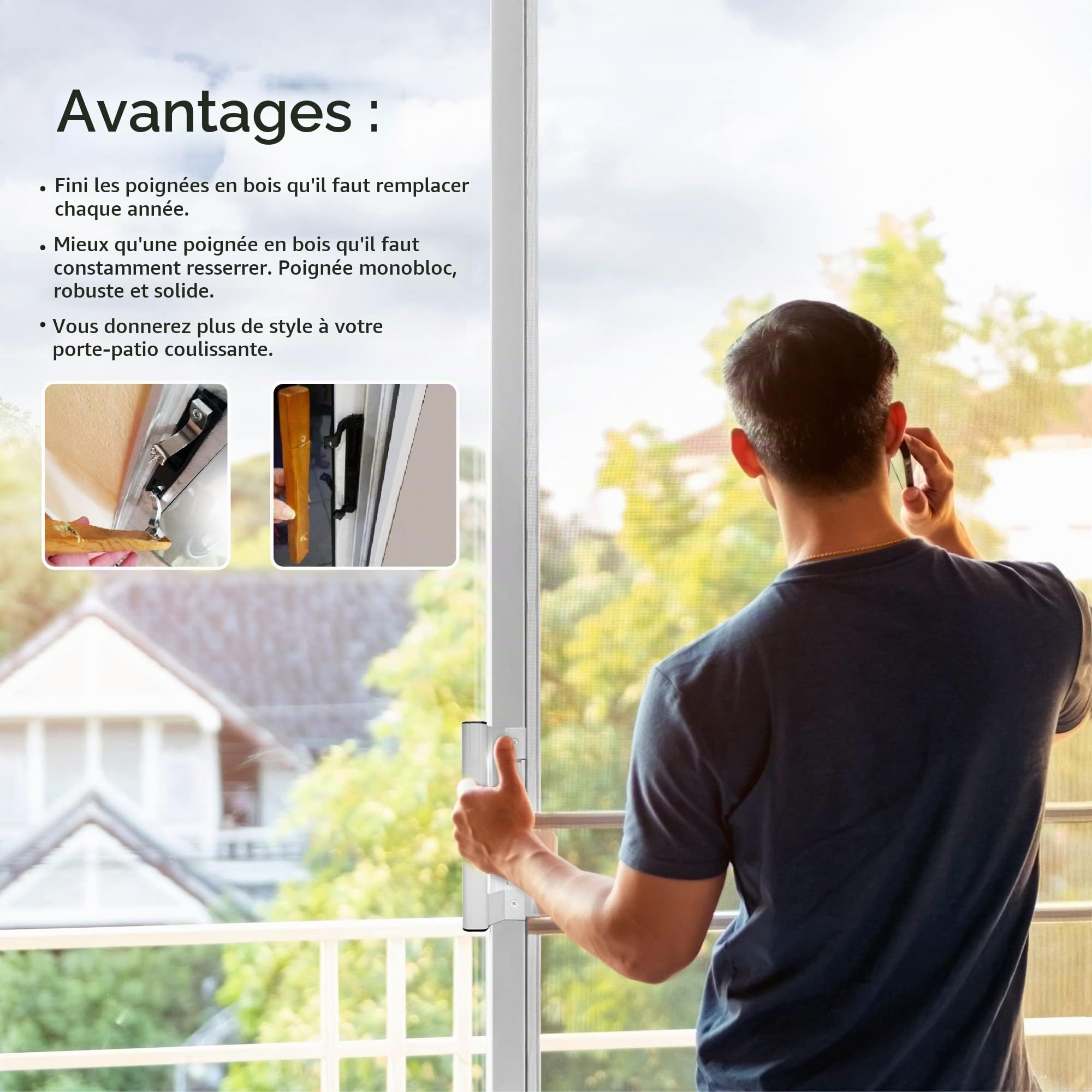 Ensemble de poignées de porte coulissante en verre de 16,5 cm – Blanc – Poignée de porte de terrasse de 2,5 cm à 2,8 cm d'épaisseur, utilisée à la fois pour les gauchers et les droitiers