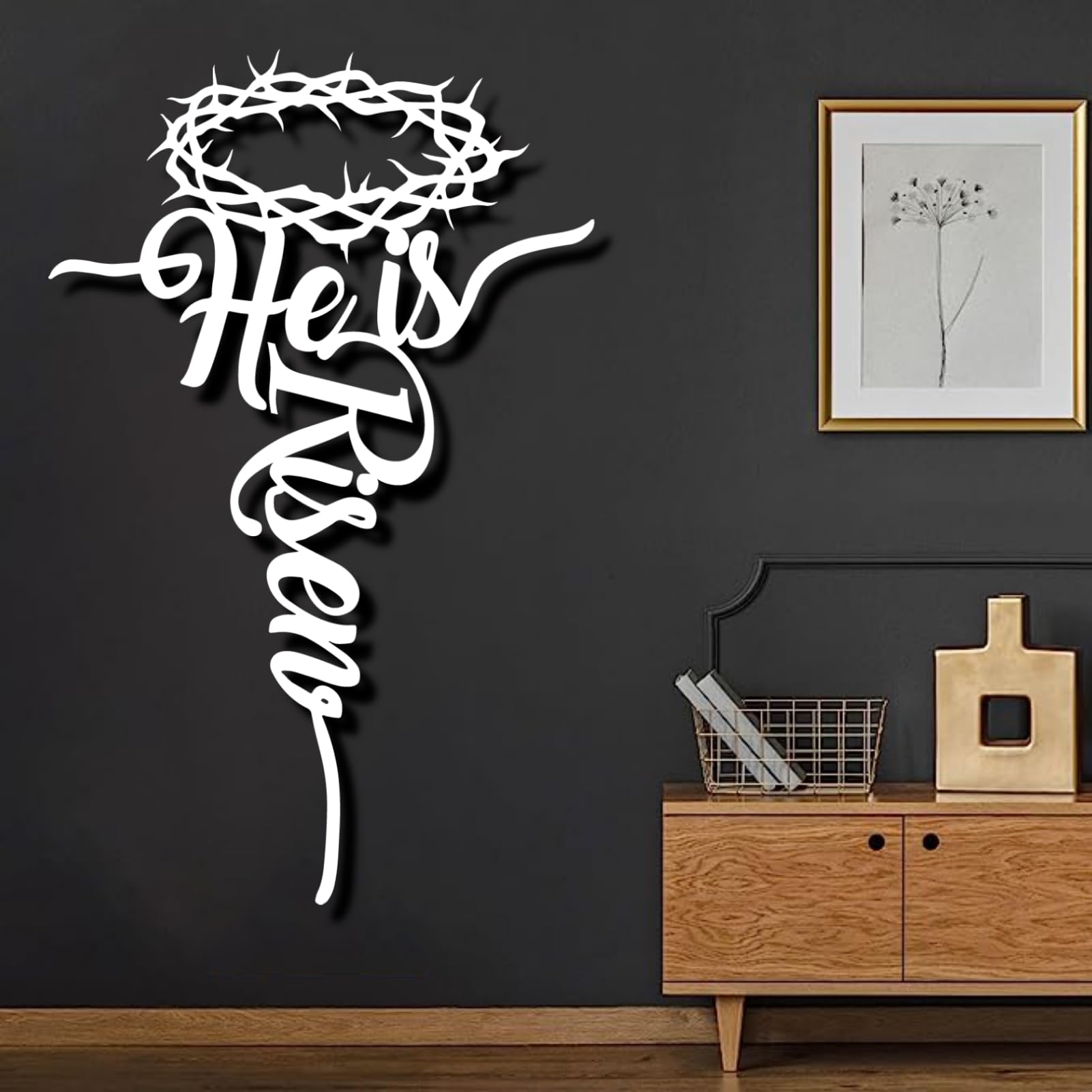 Genérico Nowoczesna minimalistyczna metalowa dekoracja ścienna z Zmartwychwstałym krzyżem sztuka chrześcijańska Wielkanoc (styl 3, biały, 150 x 96 cm)