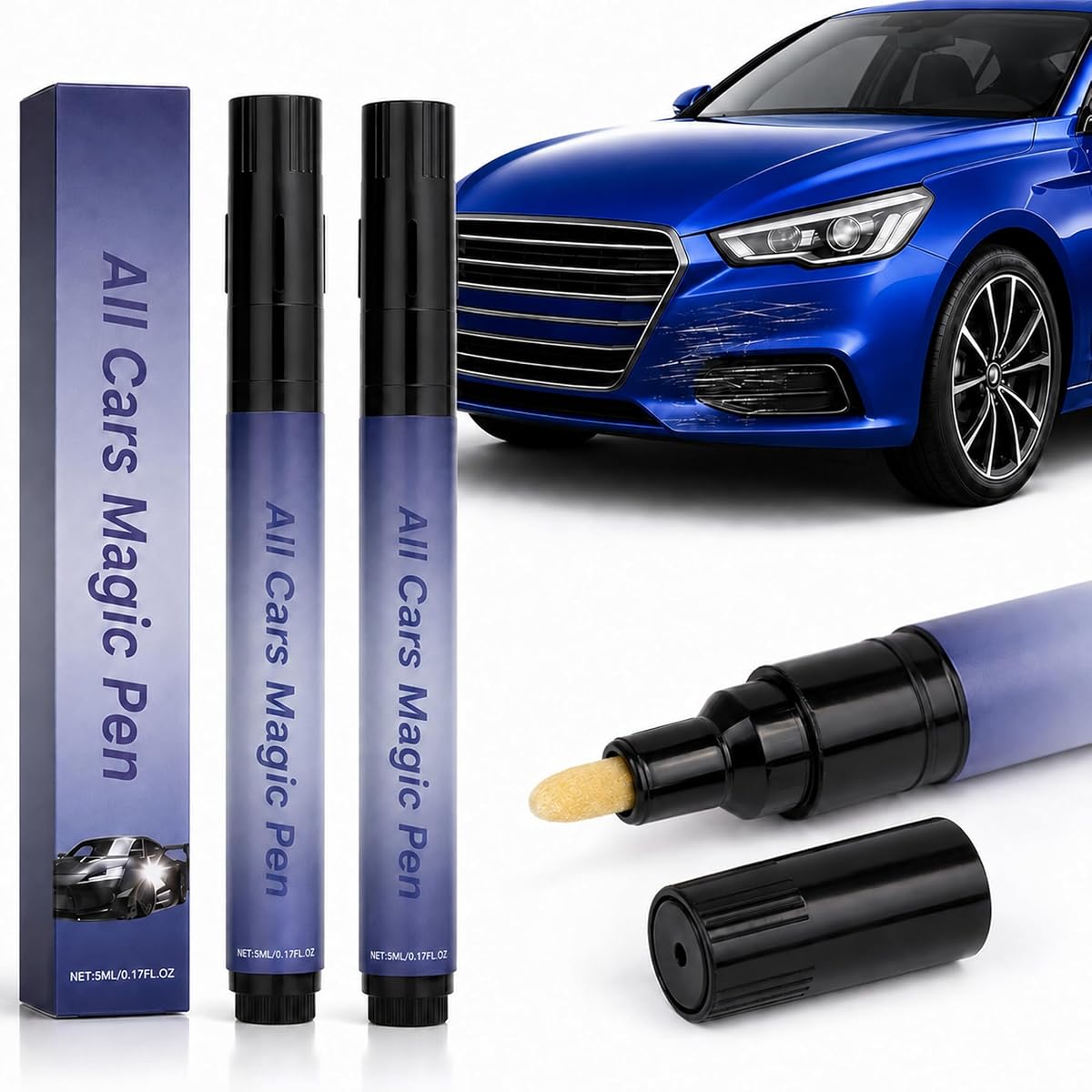 Car Scratch Repair Pen 2 Pack, Clear Coat Scratch Filler for All Paint Colors, No Color Code Matching, Waterproof Touch Up Pens for Scratches Scuffs and Paint Chips, Cars SUVs Trucks, 2 x 5 mL