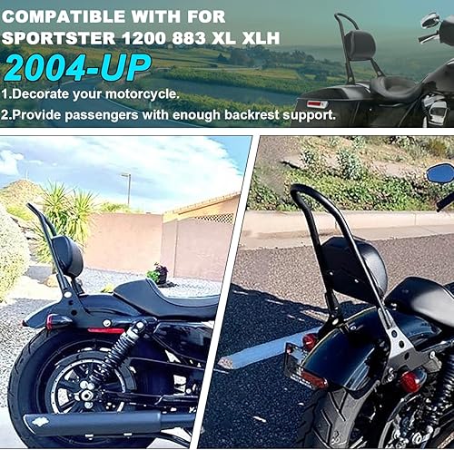 Miniatura 2 de AUFER Respaldo de pasajero negro desmontable con almohadilla de respaldo compatible con Sportster 1200 883 XL XLH 2004-UP